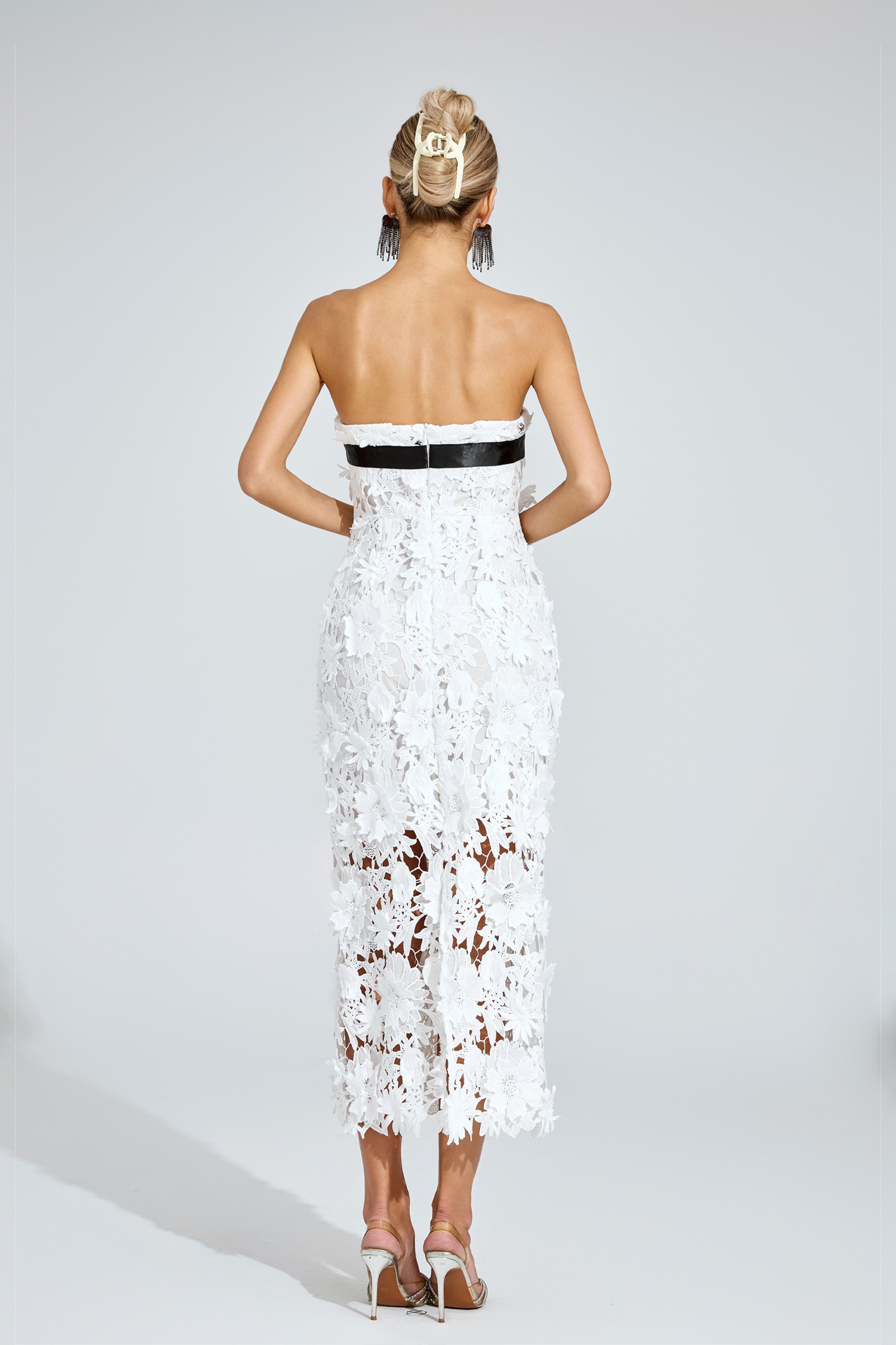 Raleign White Floral Lace Midi Dress