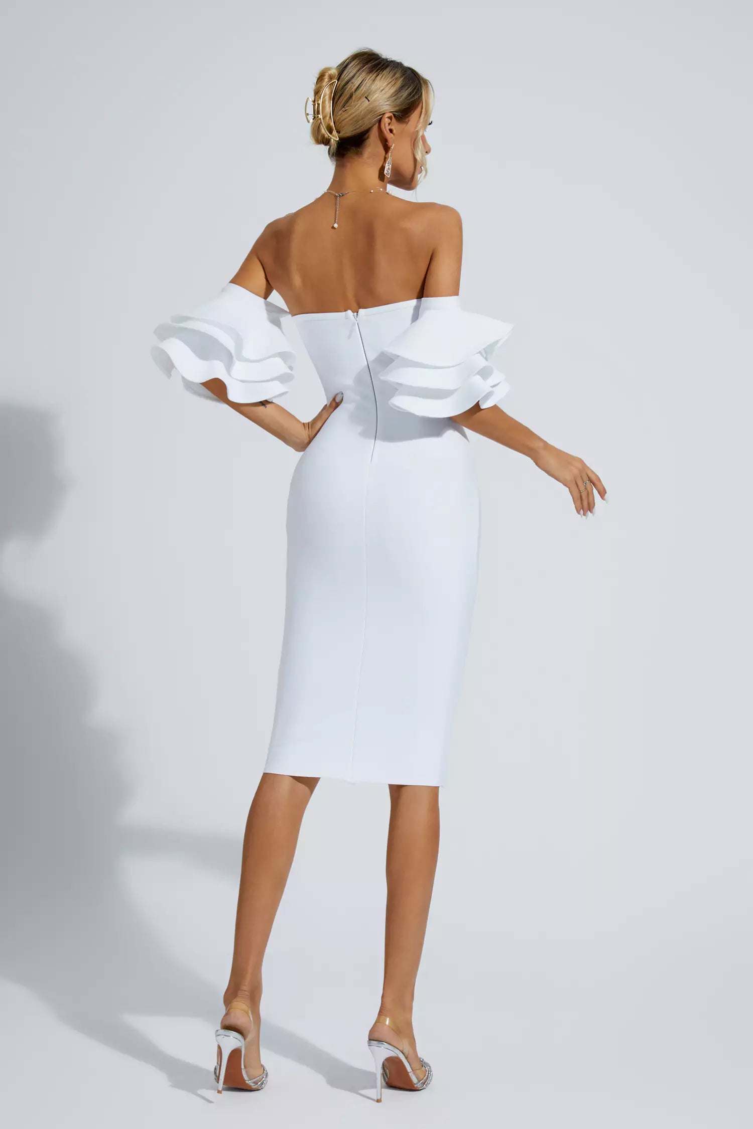 Raya White Bandage Bridesmaid Midi Dress-CATCHALL