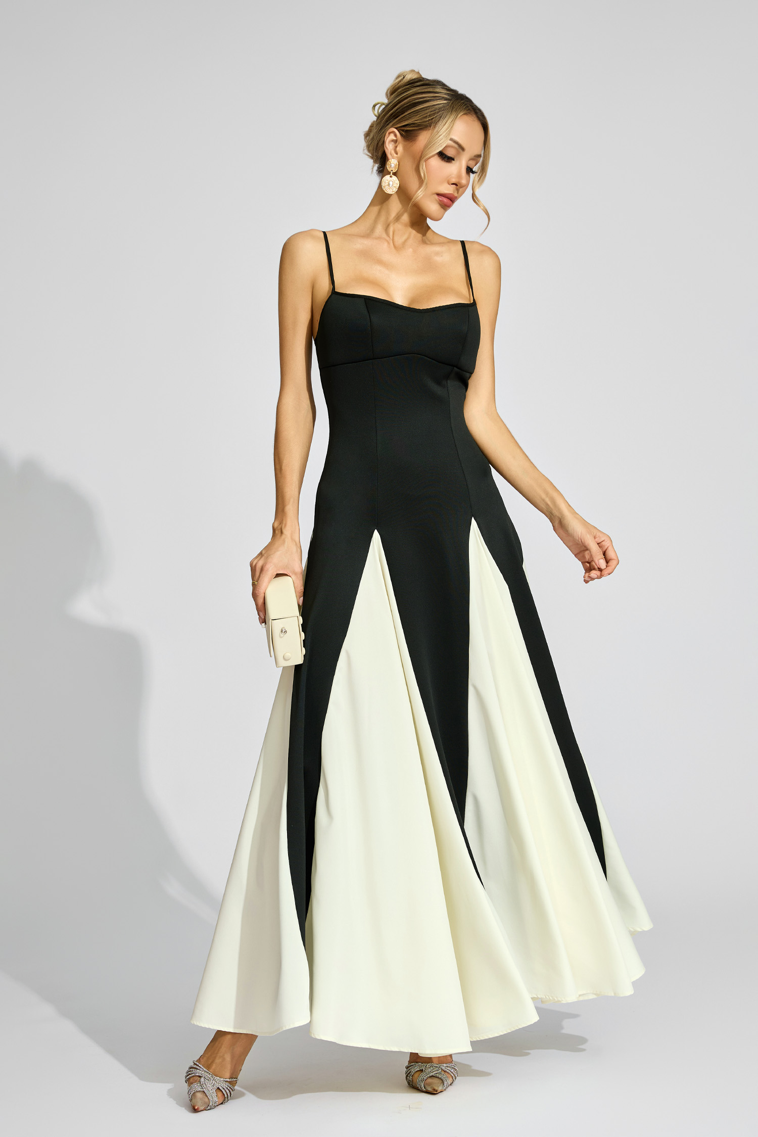 Raymond Black White Contrast Slip Dress