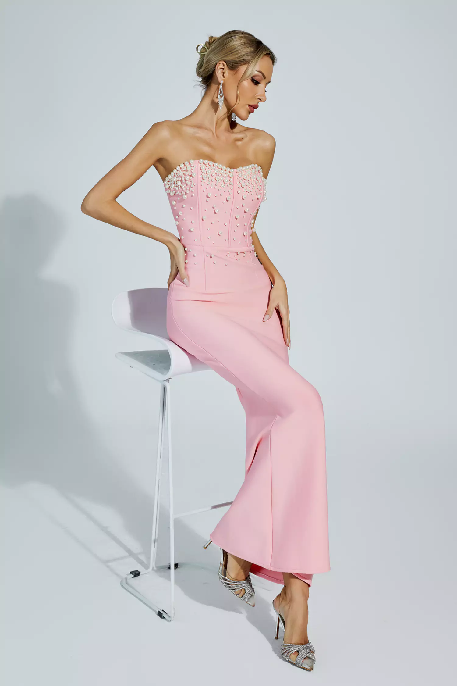 Rebekah Pink Beaded Bandage Dress