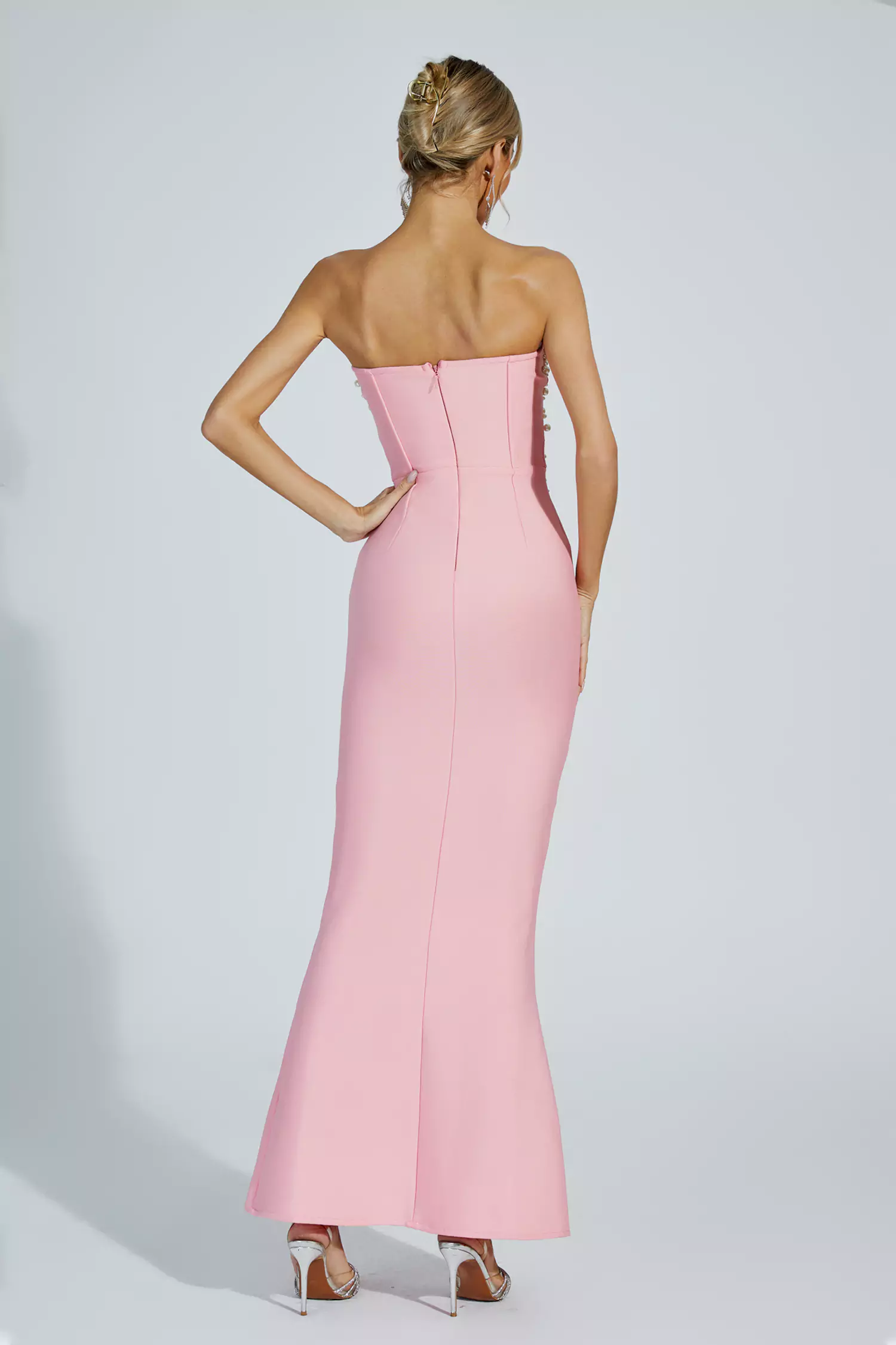 Rebekah Pink Beaded Bandage Dress-CATCHALL