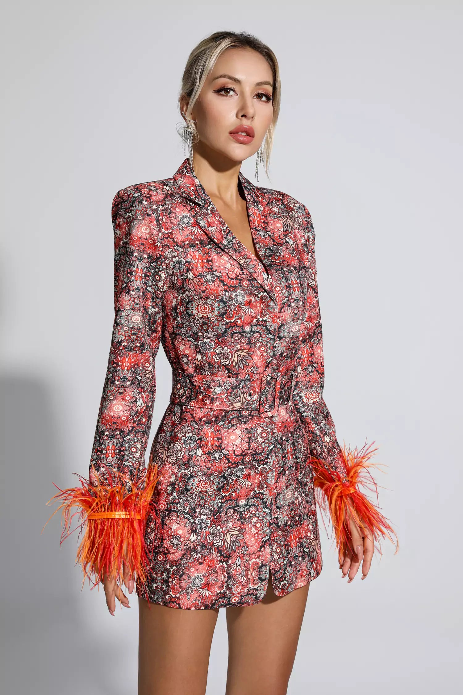 Remington Floral Feather Mini Dress-CATCHALL