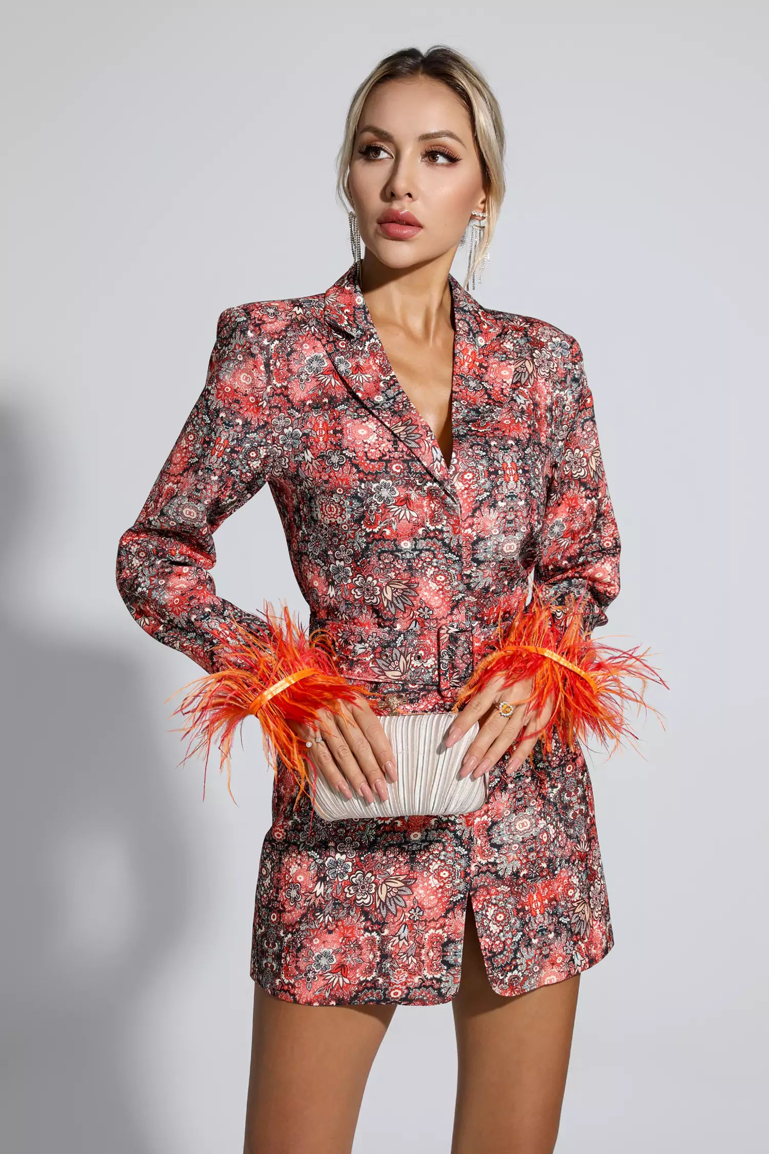 Remington Floral Feather Mini Dress-CATCHALL