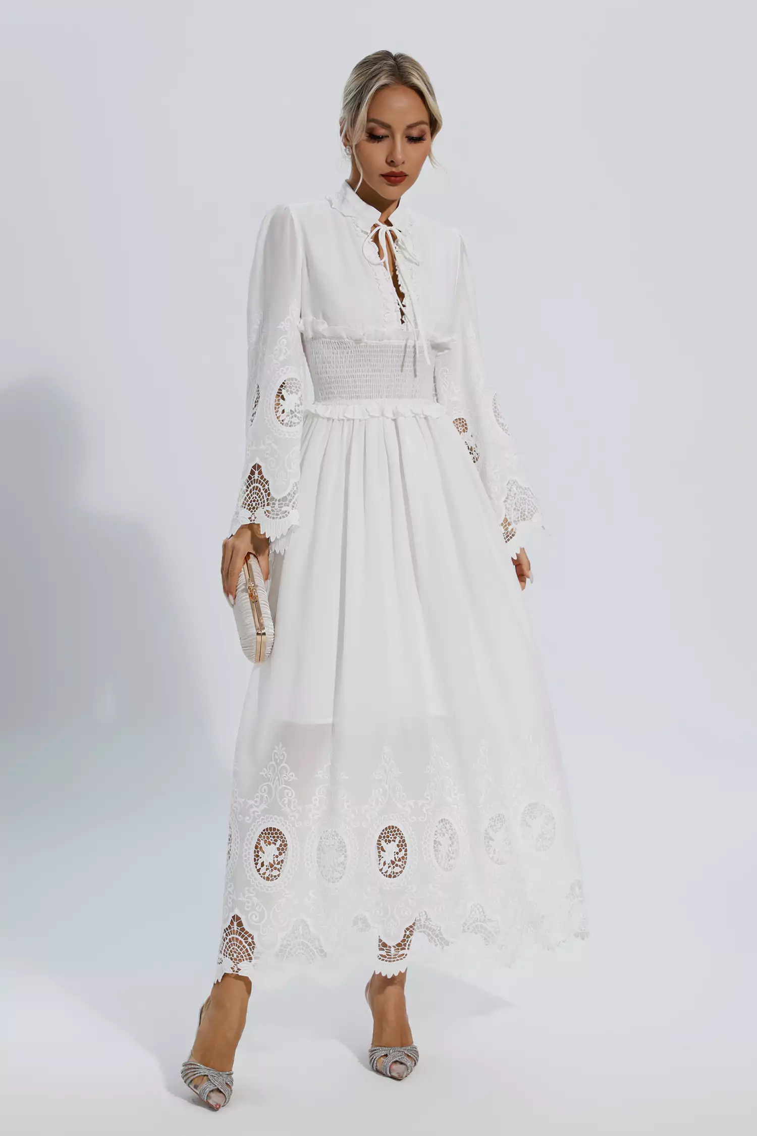 Remy White Long Sleeve Lace Maxi Dress-CATCHALL