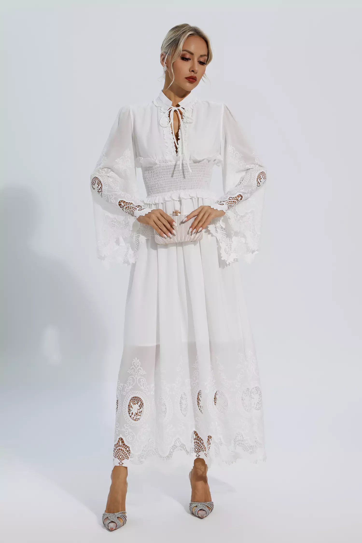 Remy White Long Sleeve Lace Maxi Dress-CATCHALL
