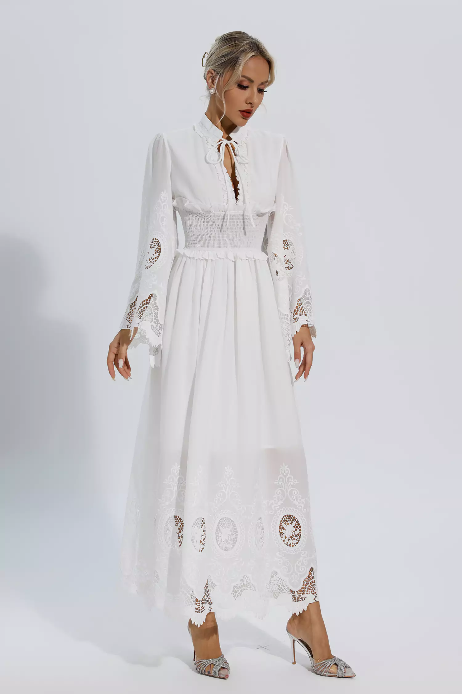 Remy White Long Sleeve Lace Maxi Dress-CATCHALL