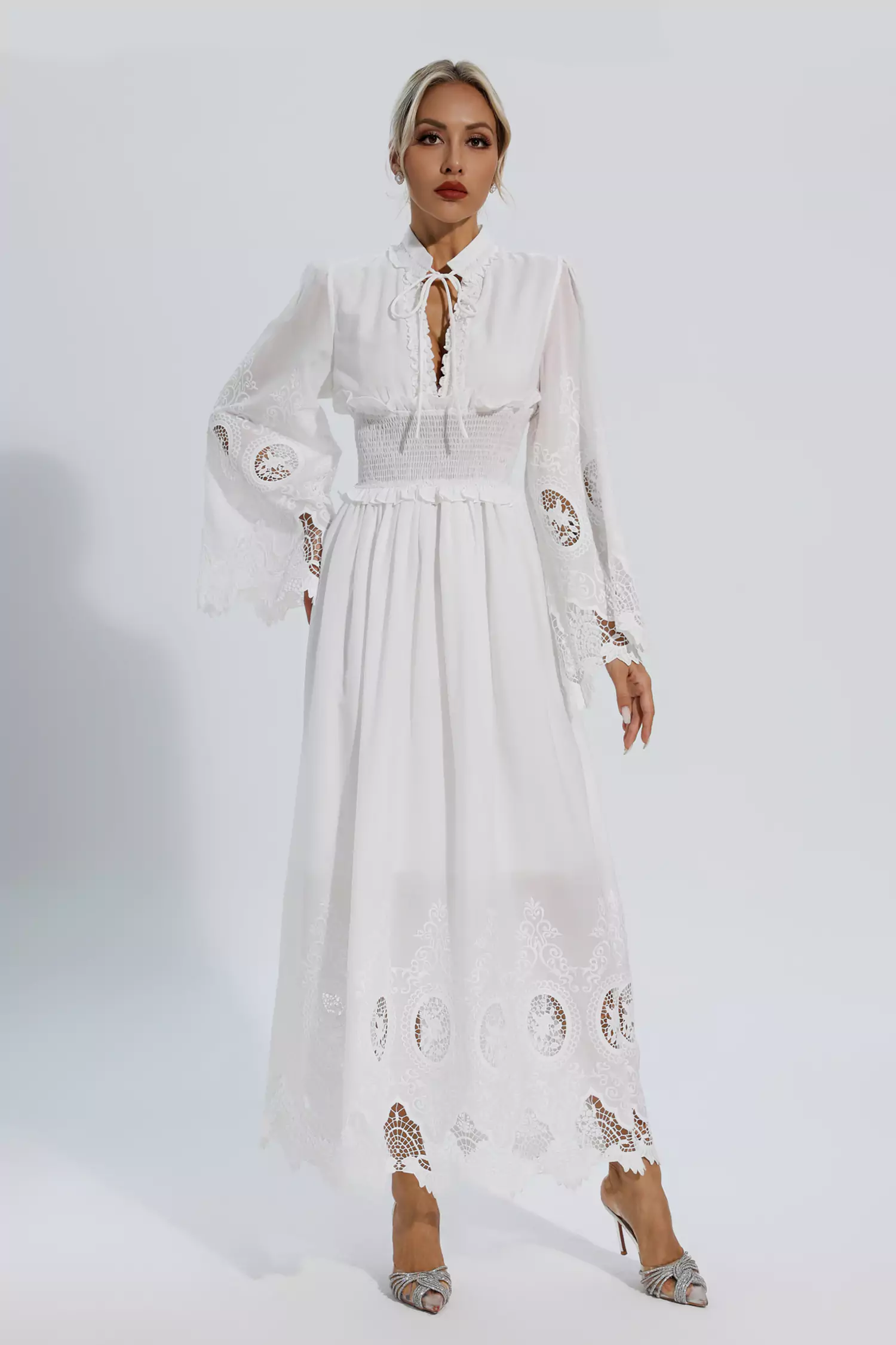 Remy White Long Sleeve Lace Maxi Dress-CATCHALL