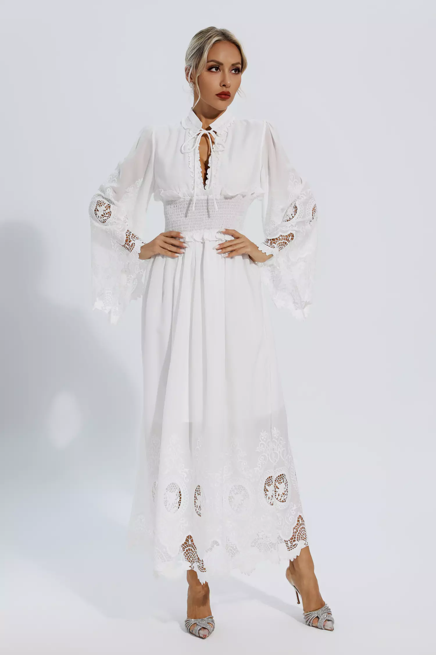 Remy White Long Sleeve Lace Maxi Dress-CATCHALL