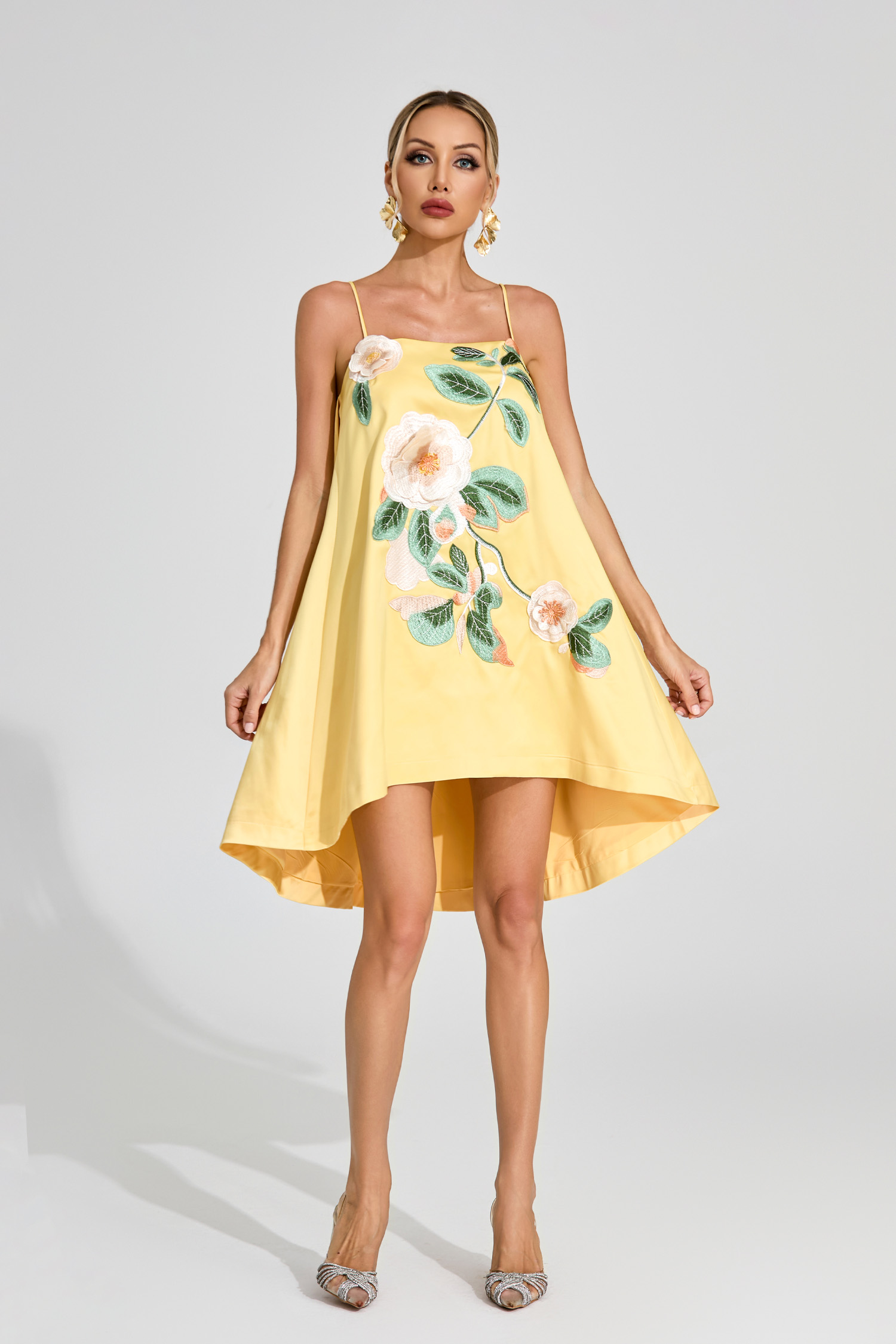 Rex Yellow Embroidered Slip Dress