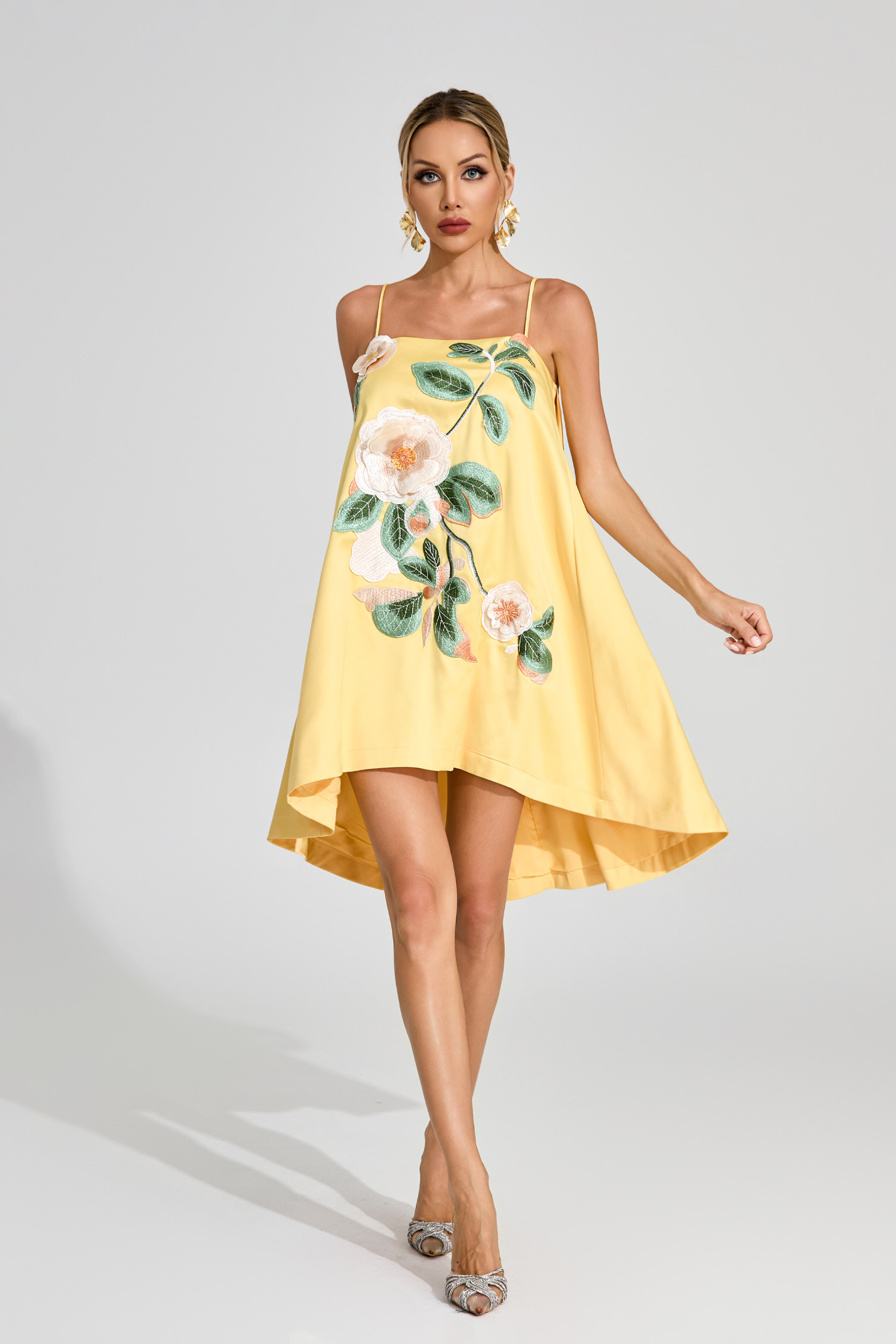 Rex Yellow Embroidered Slip Dress