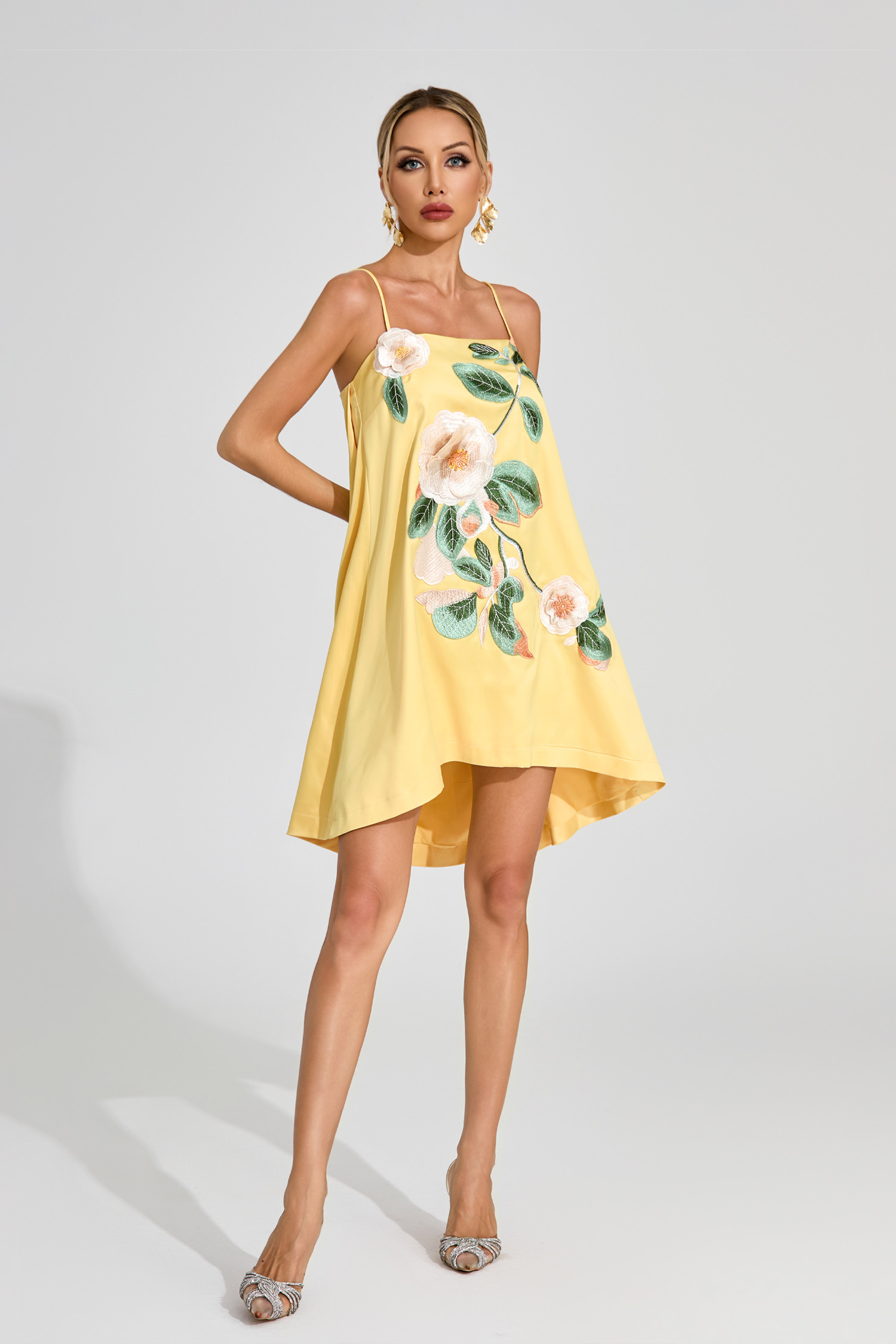 Rex Yellow Embroidered Slip Dress