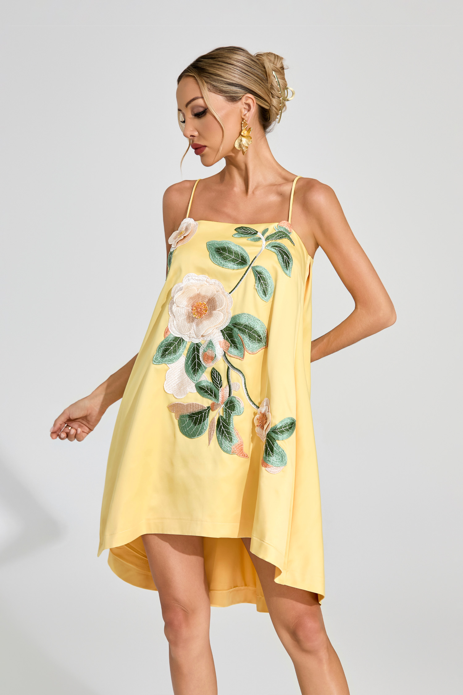 Rex Yellow Embroidered Slip Dress