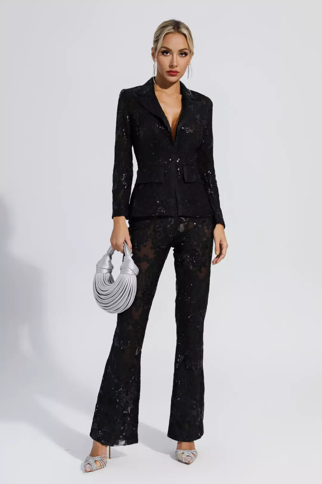 sequin tie blazer