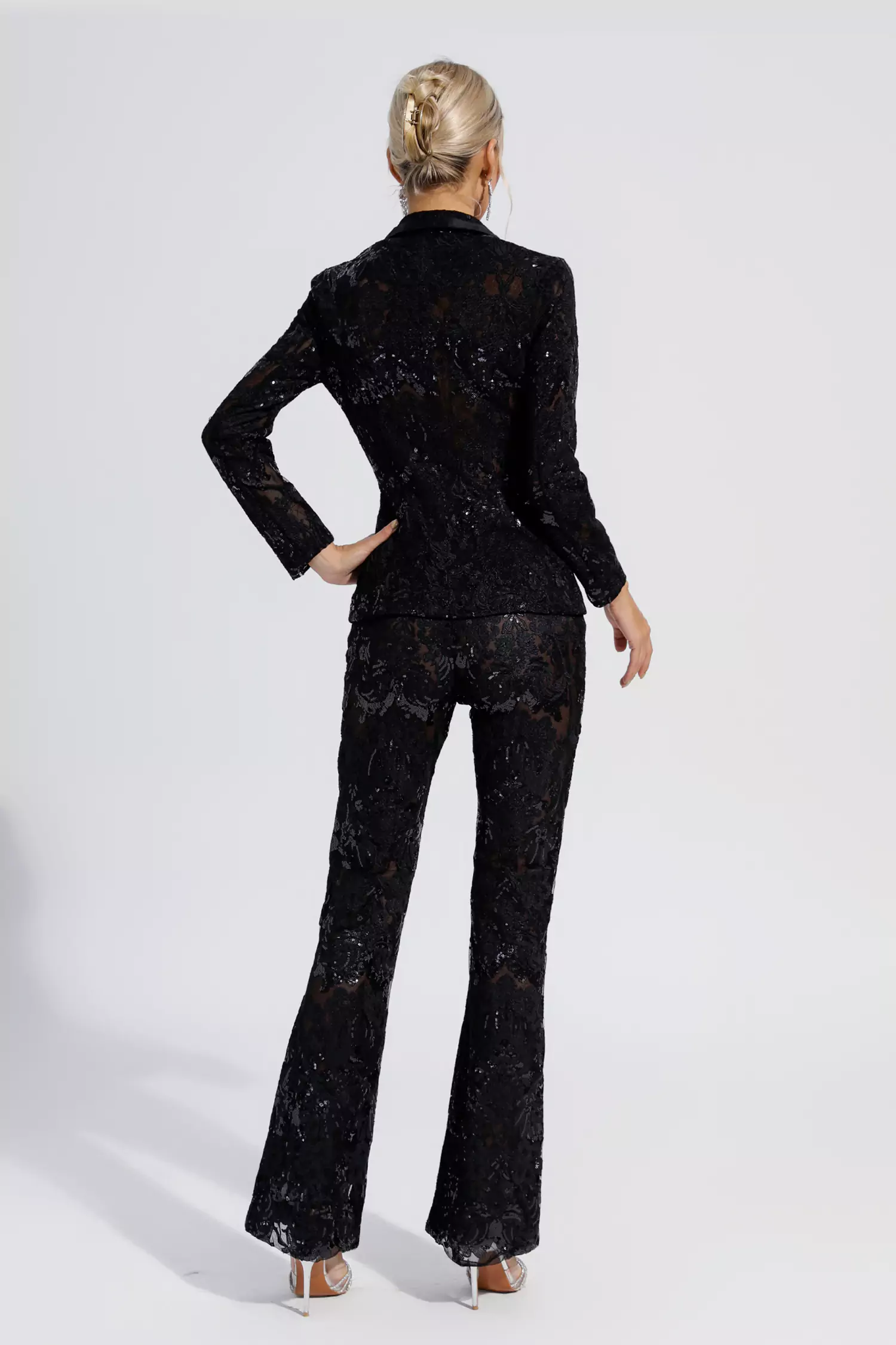 Reyna Black Cutout Sequin Blazer Set-CATCHALL
