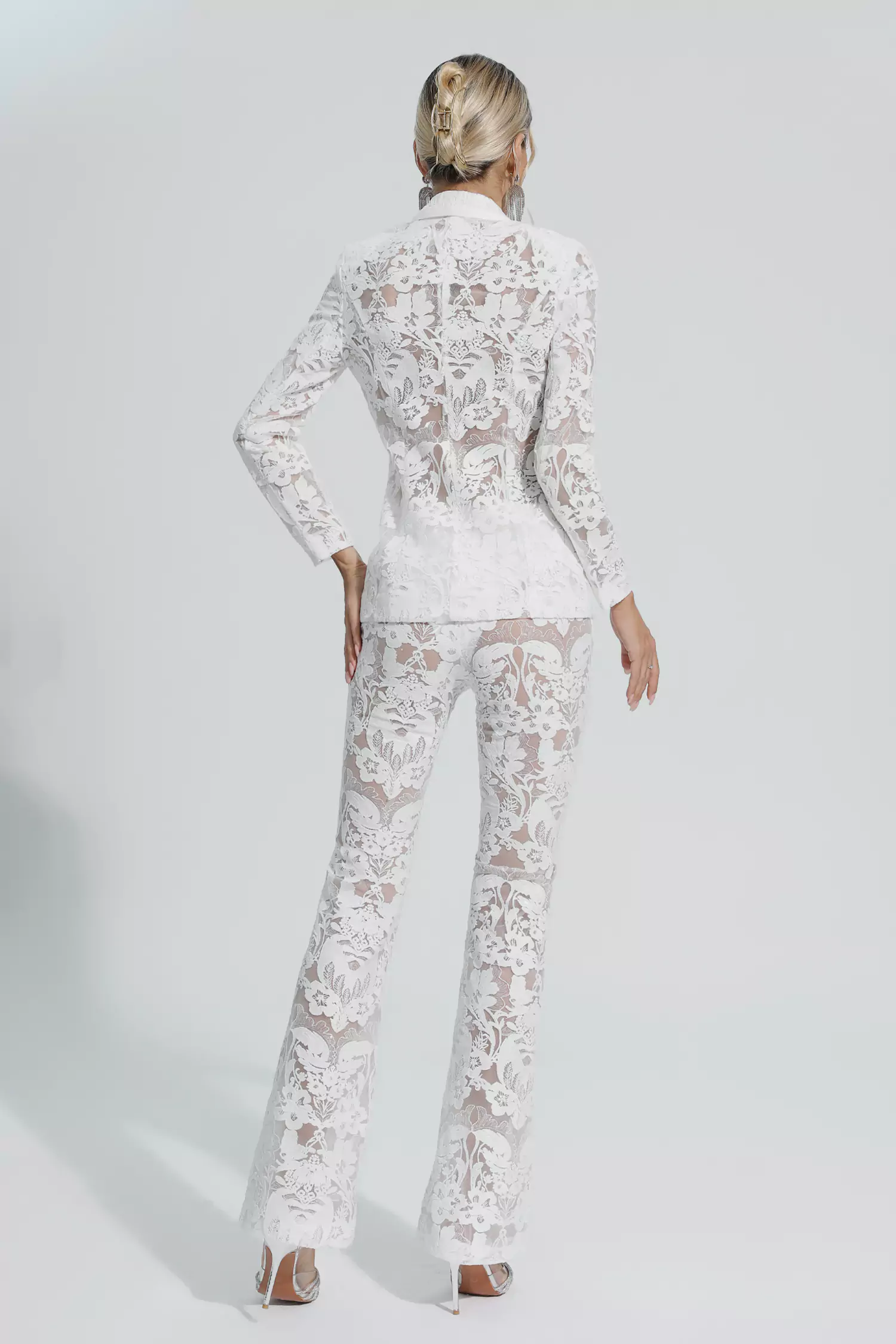 Reyna White Cutout Sequin Blazer Set-CATCHALL