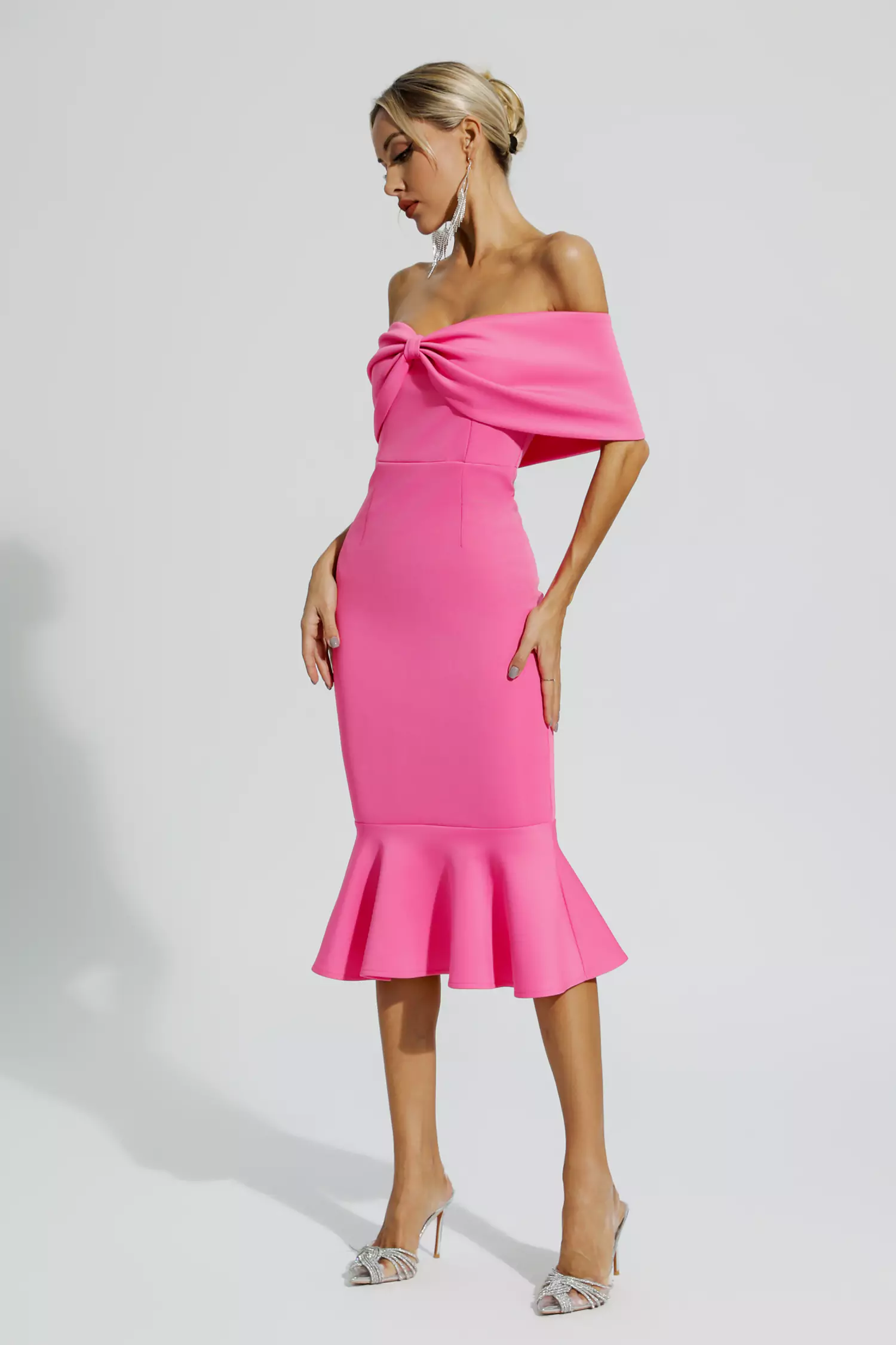 Rhea Rose Red Bow Off Shoulder Ruffles Dress-CATCHALL