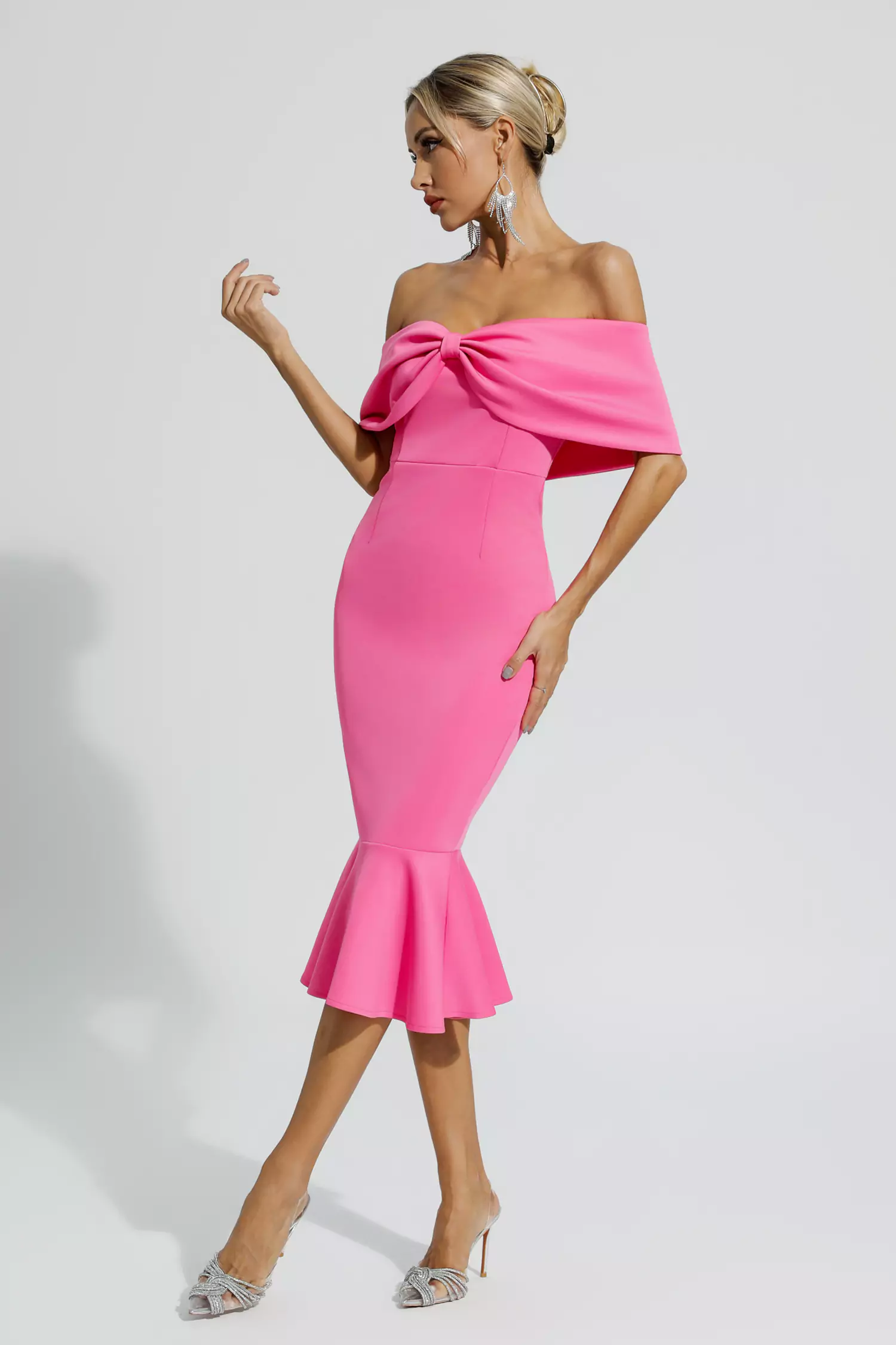 Rhea Rose Red Bow Off Shoulder Ruffles Dress-CATCHALL