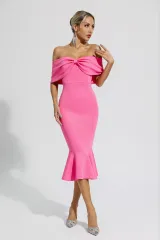 Rhea Rose Red Bow Off Shoulder Ruffles Dress