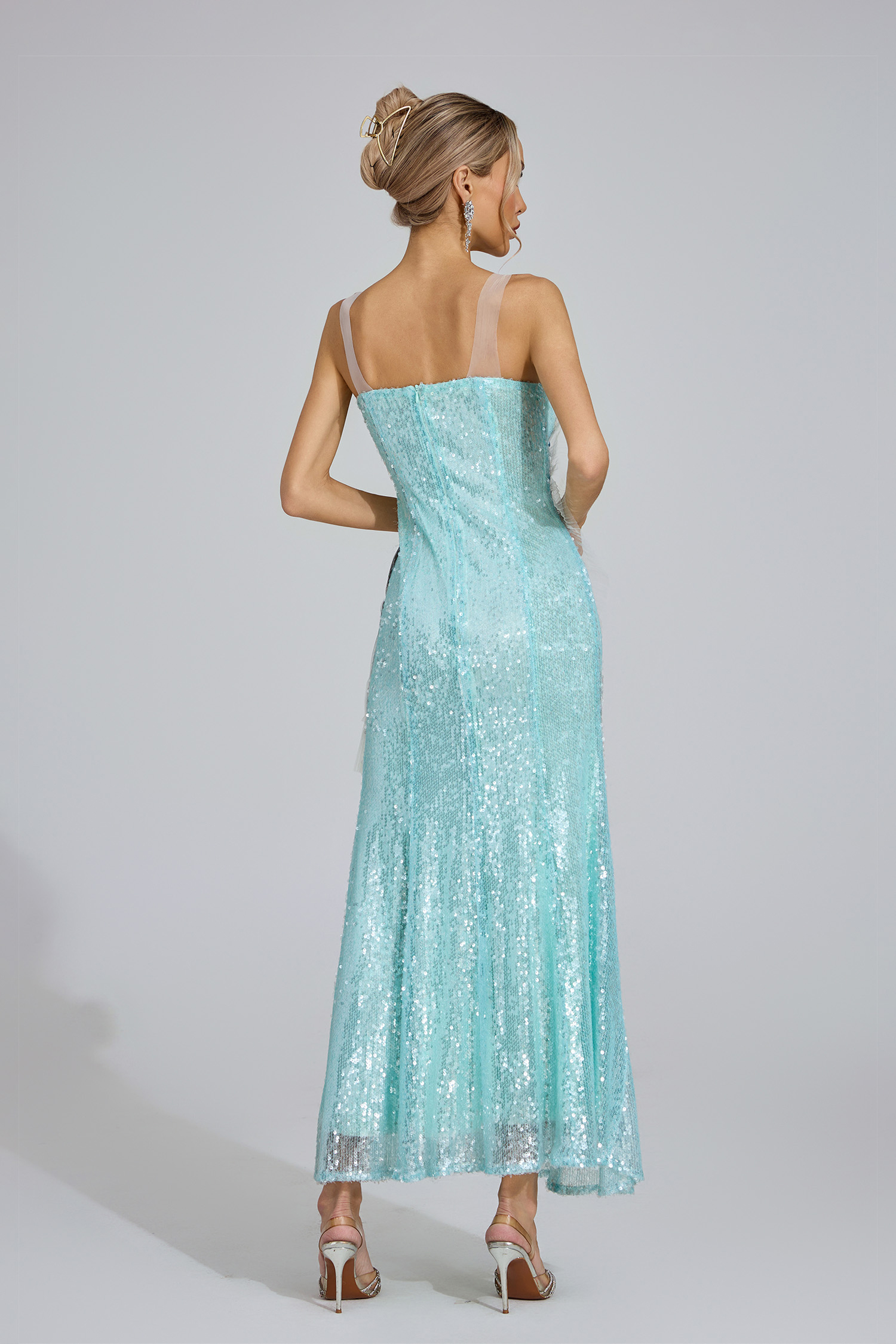 Rhonwen Lake Blue Sequined Maxi Dress