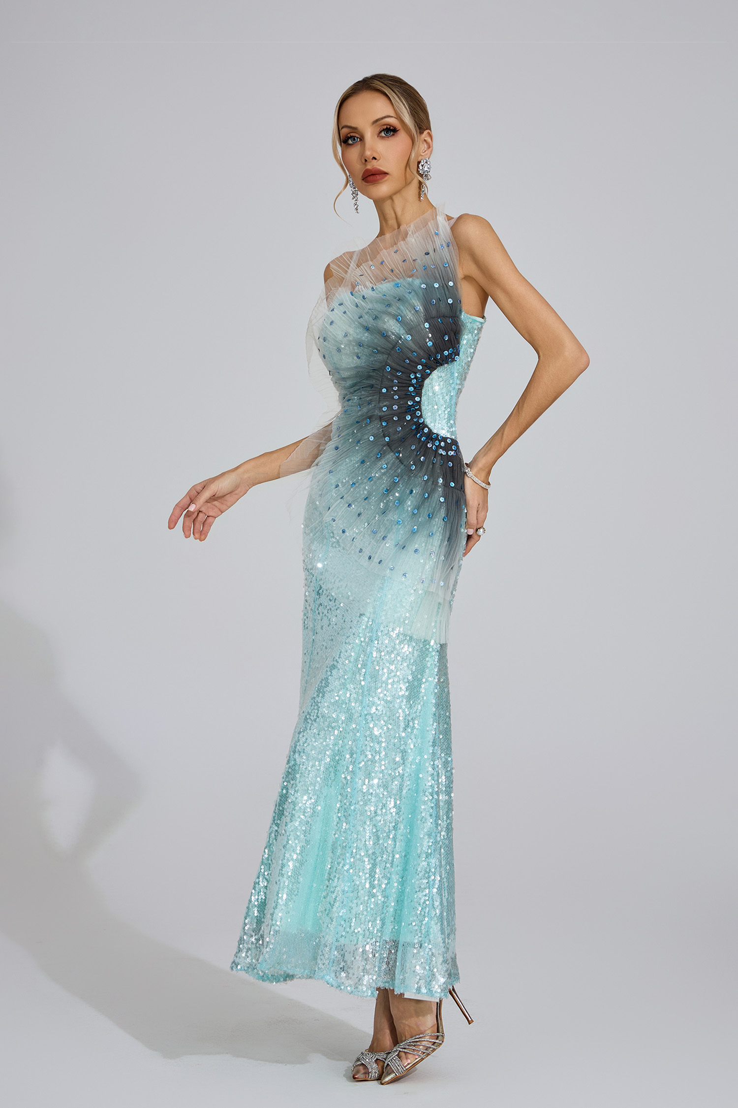 Rhonwen Lake Blue Sequined Maxi Dress