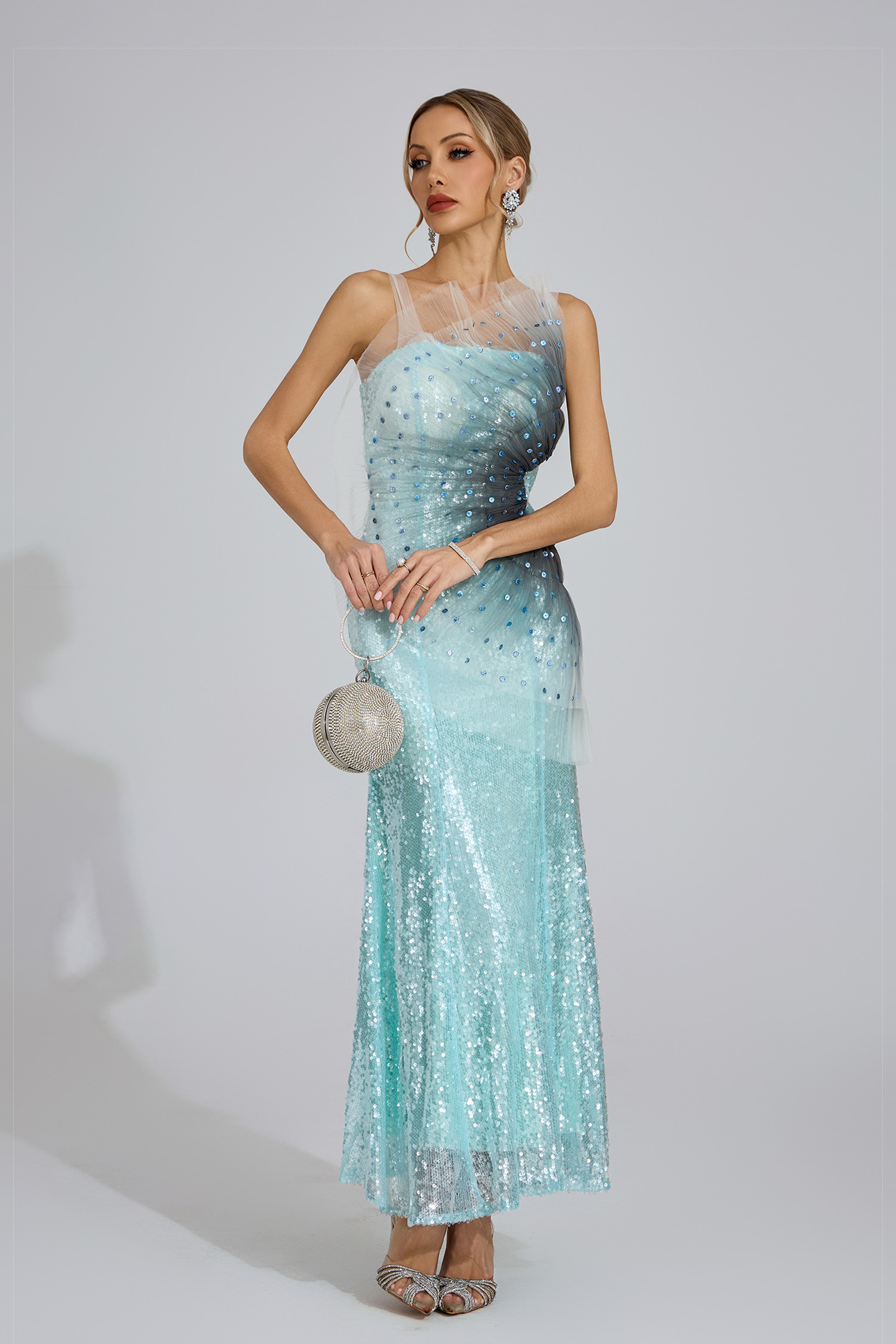 Rhonwen Lake Blue Sequined Maxi Dress