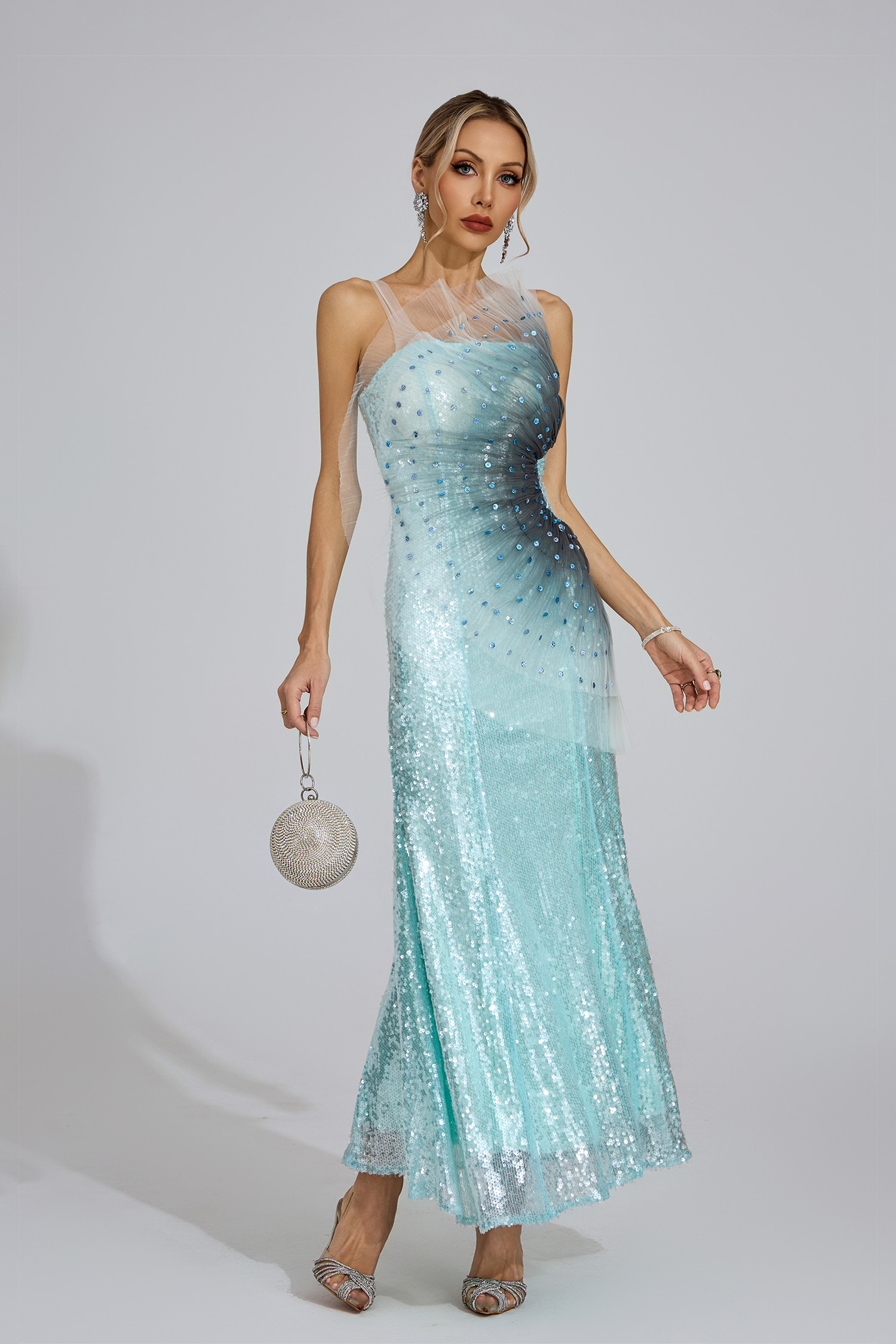 Rhonwen Lake Blue Sequined Maxi Dress
