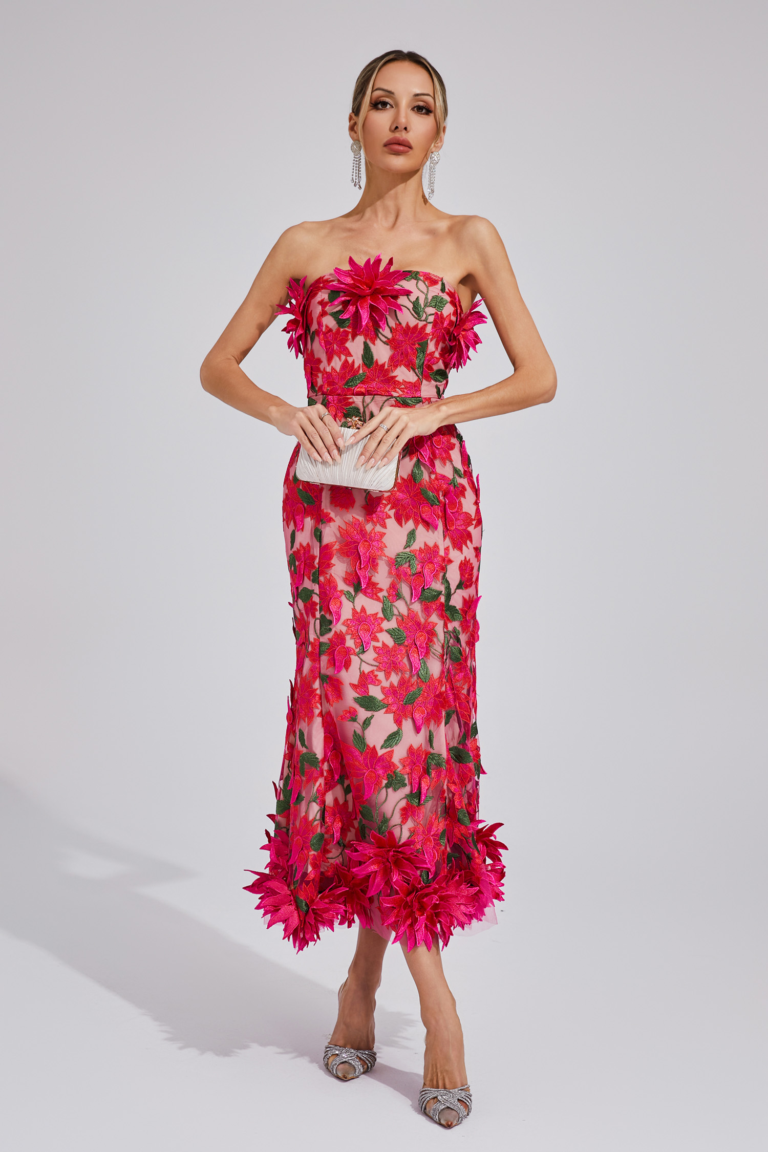 Ricardo Red Flower Off Shoulder Dress