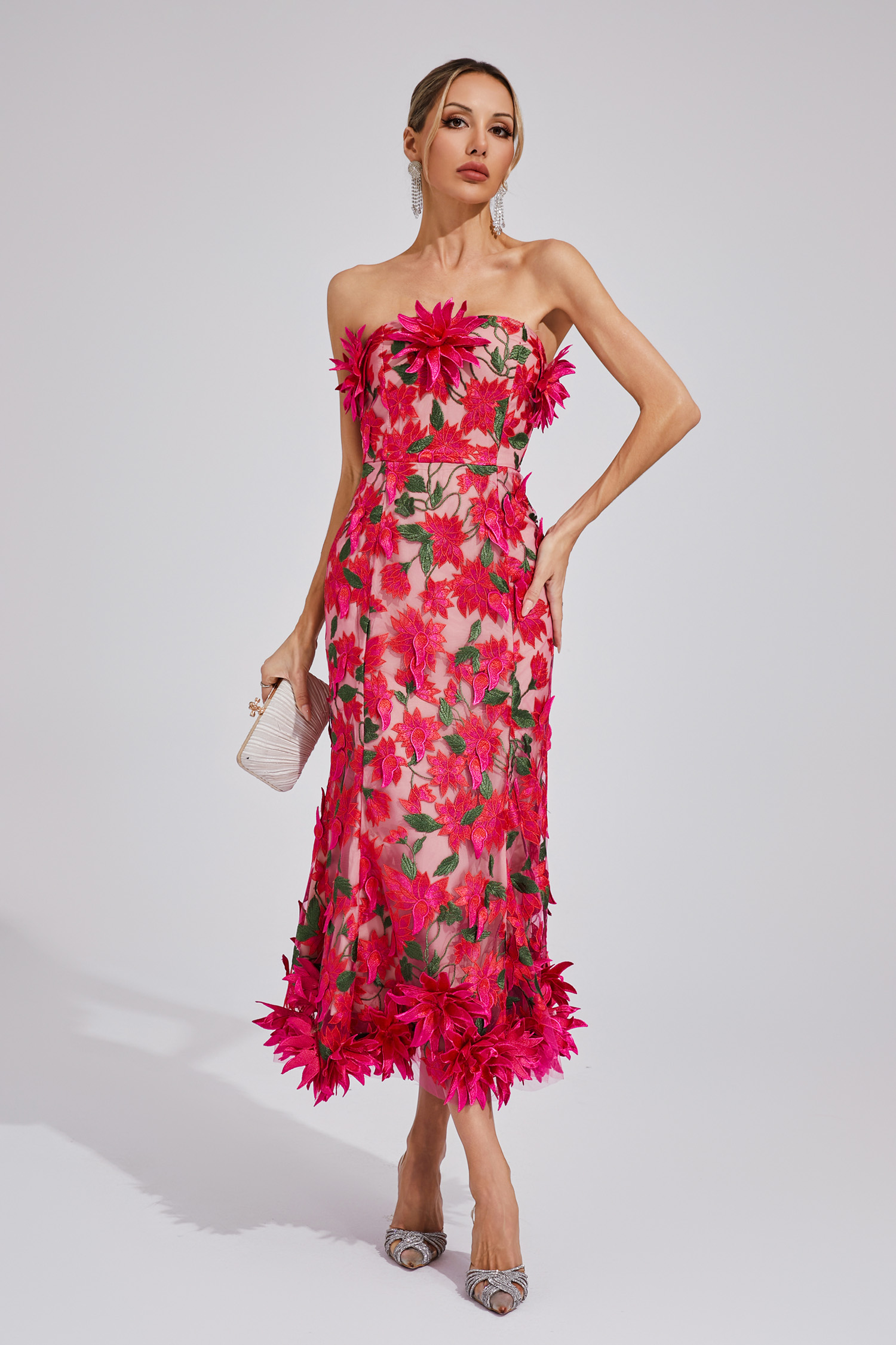 Ricardo Red Flower Off Shoulder Dress