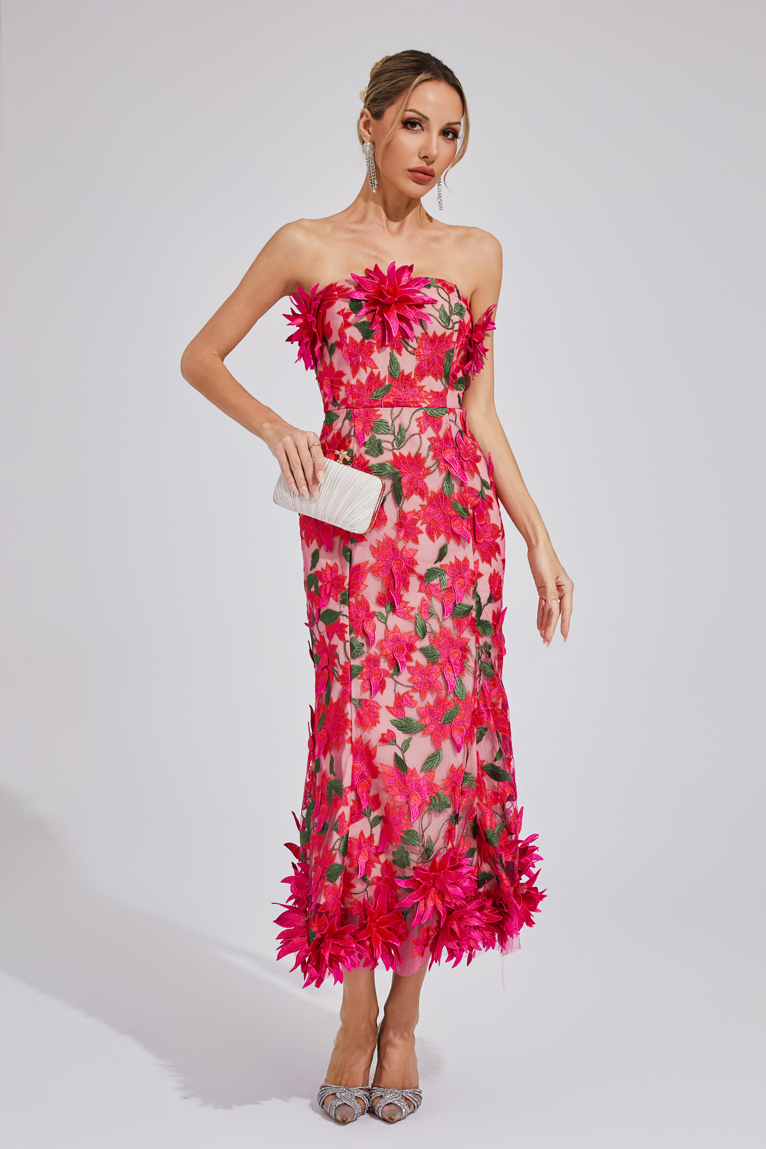 Ricardo Red Flower Off Shoulder Dress