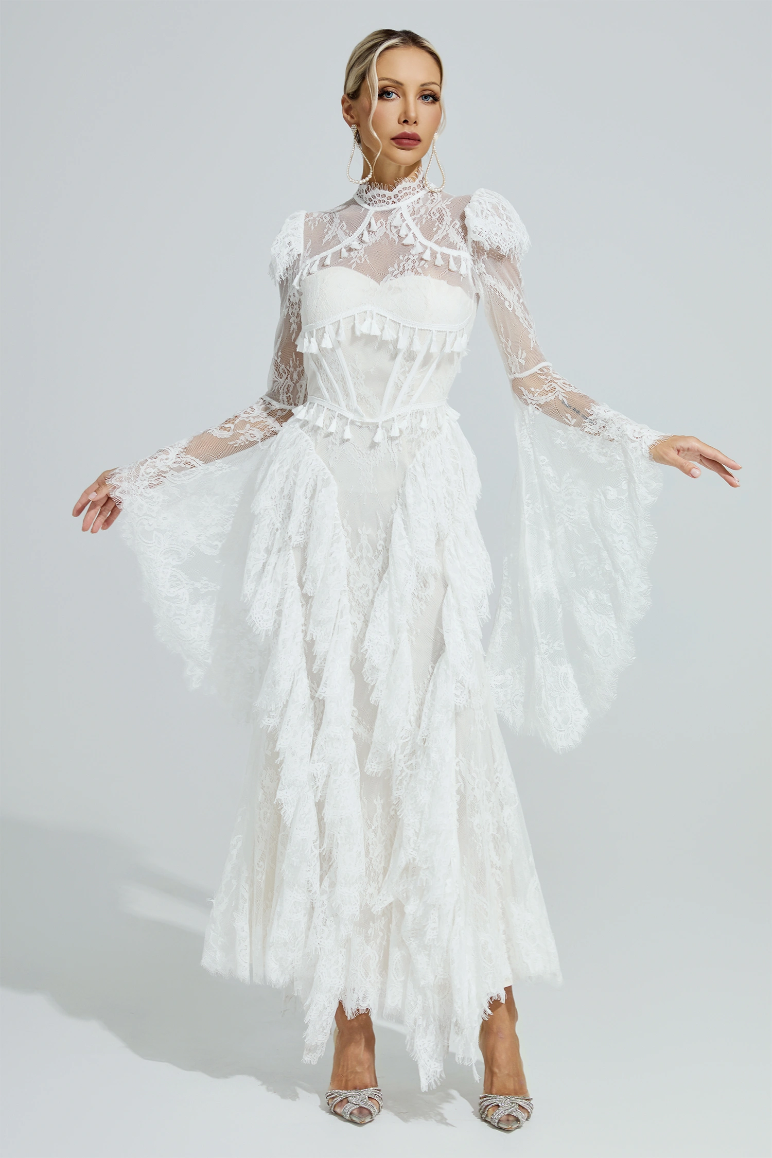 Ricoeur White Floral Lace Maxi Dress