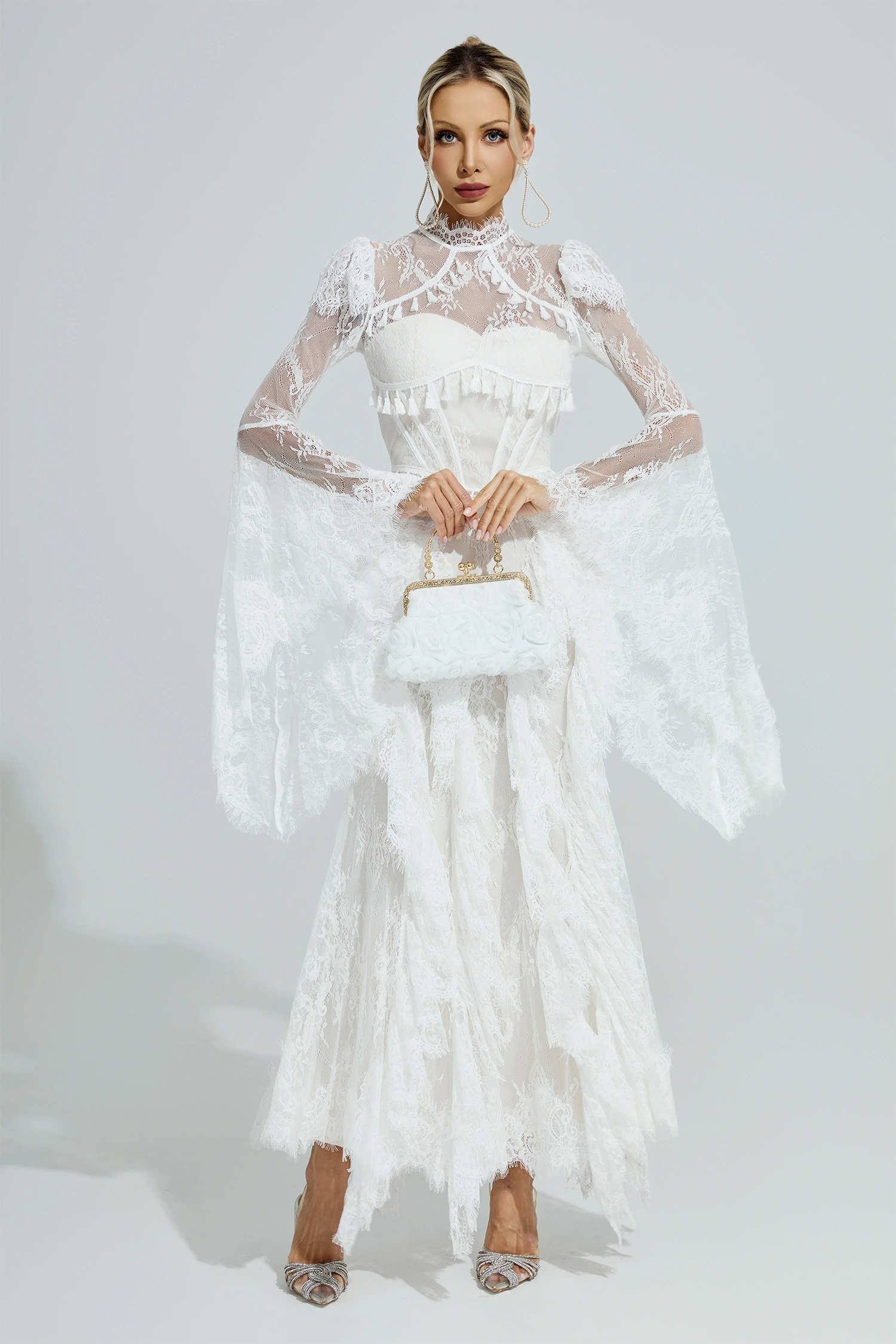 Ricoeur White Floral Lace Maxi Dress