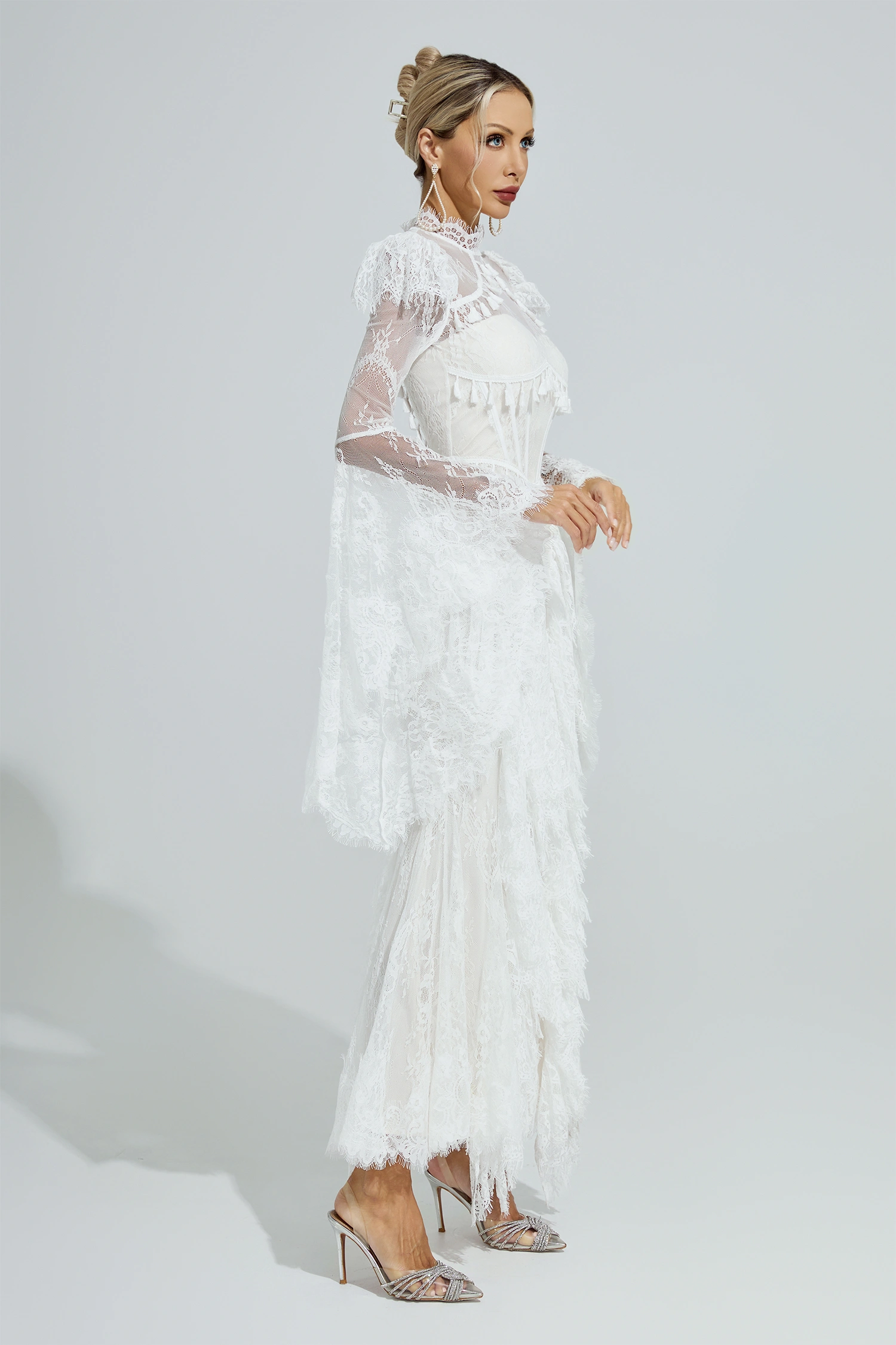 Ricoeur White Floral Lace Maxi Dress