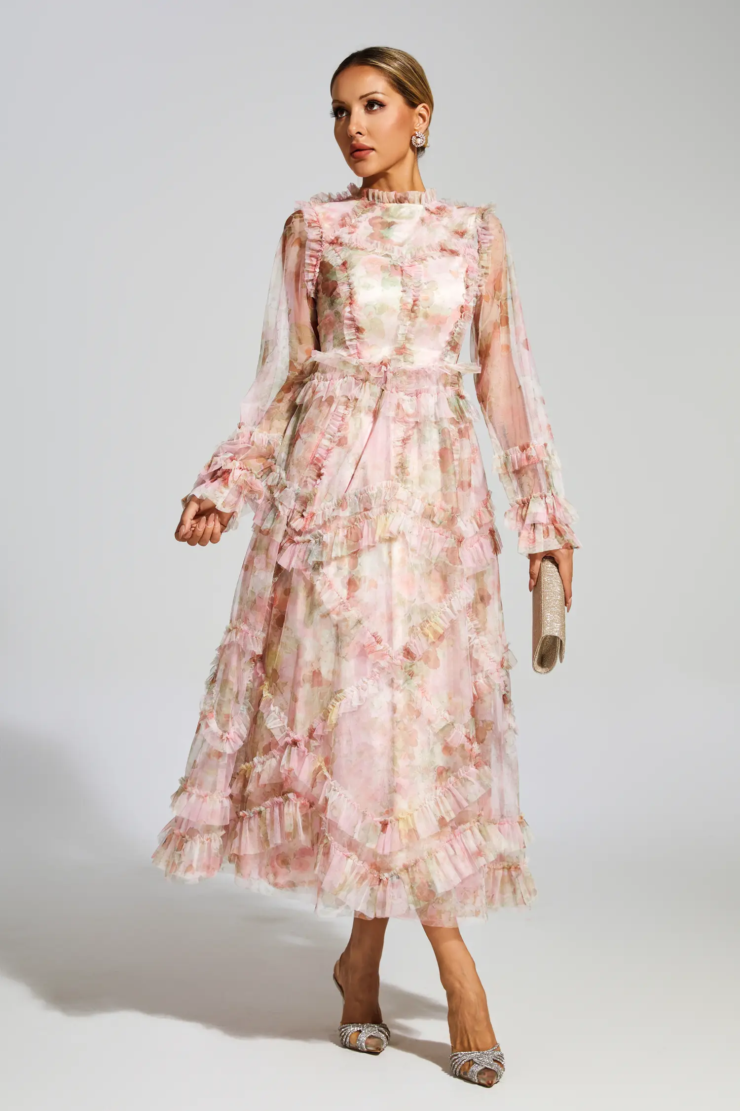 Roosevelt Pink Floral Mesh Dress-CATCHALL