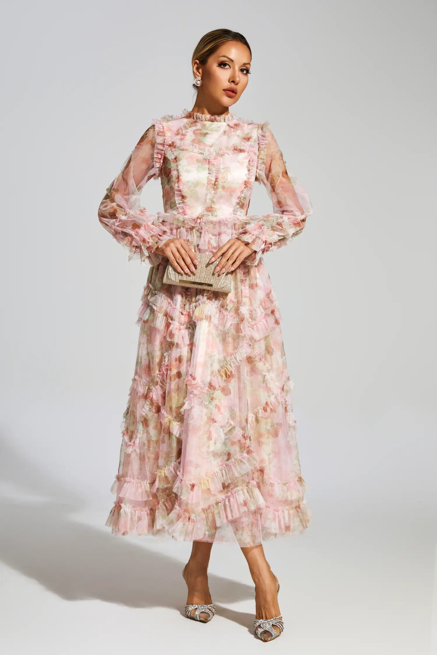 Roosevelt Pink Floral Mesh Dress-CATCHALL