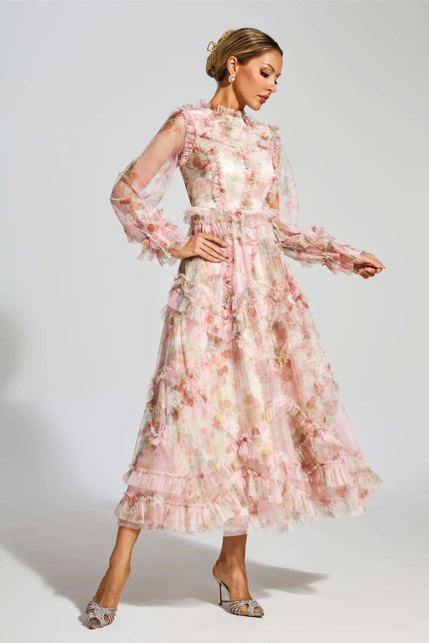 Roosevelt Pink Floral Mesh Dress-CATCHALL