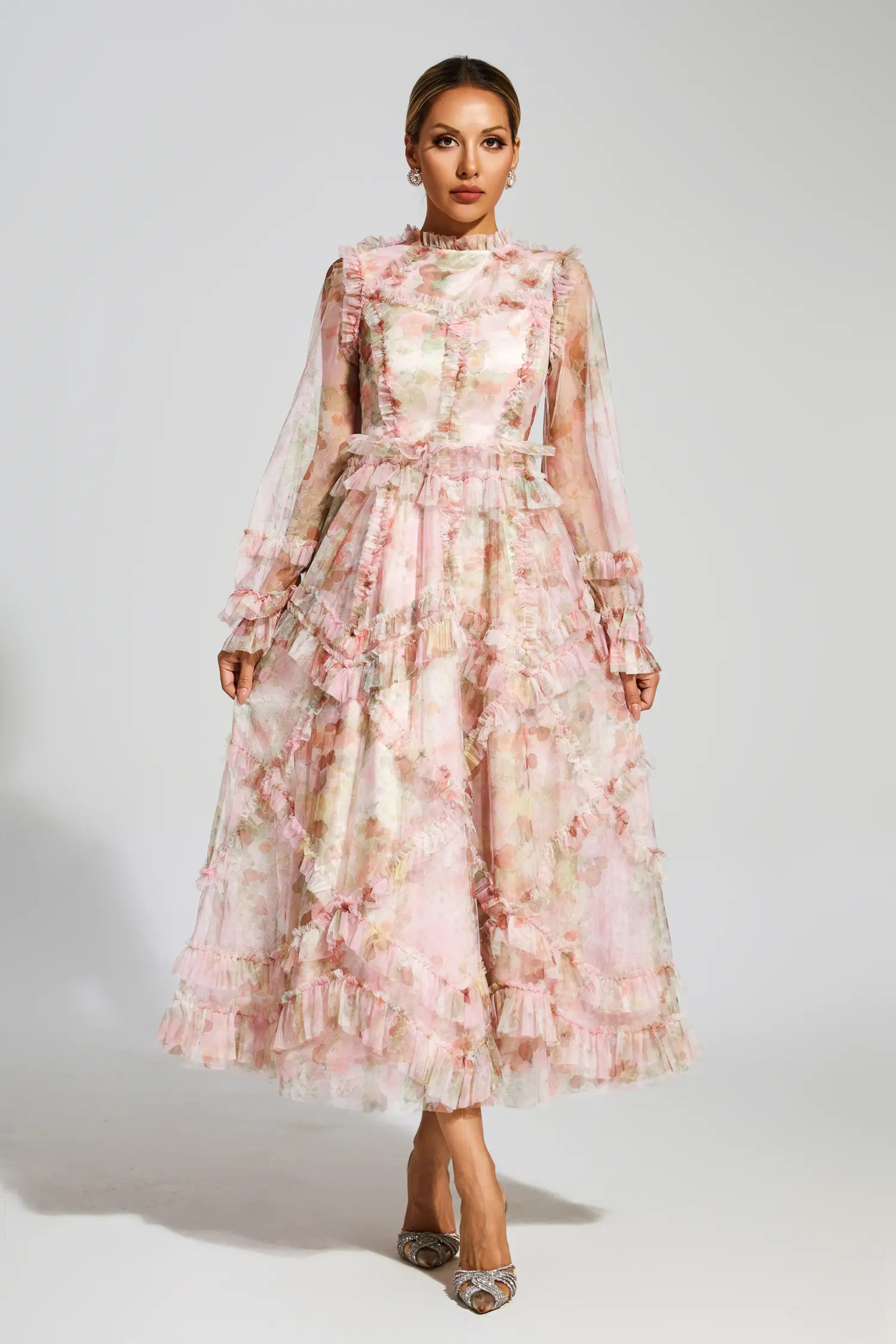 Roosevelt Pink Floral Mesh Dress-CATCHALL