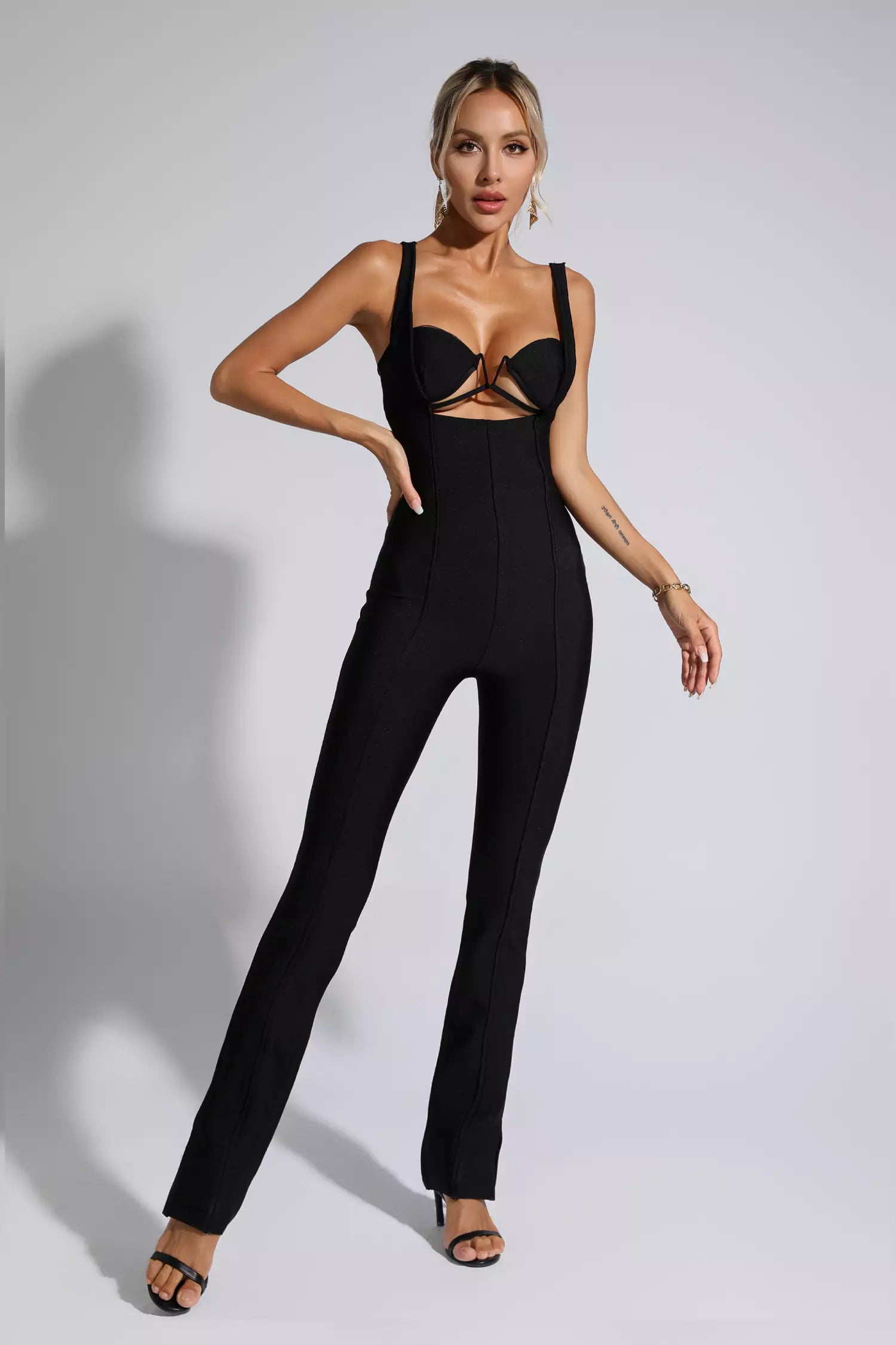 Rory Black Sleeveless Hollow Jumpsuit-CATCHALL