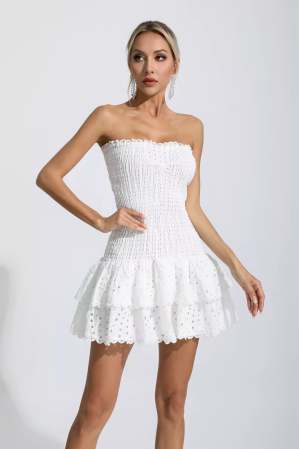ワンピース sheller sheer x tweed ruffle mini dress RosemaryWhiteRuffleMiniDress-