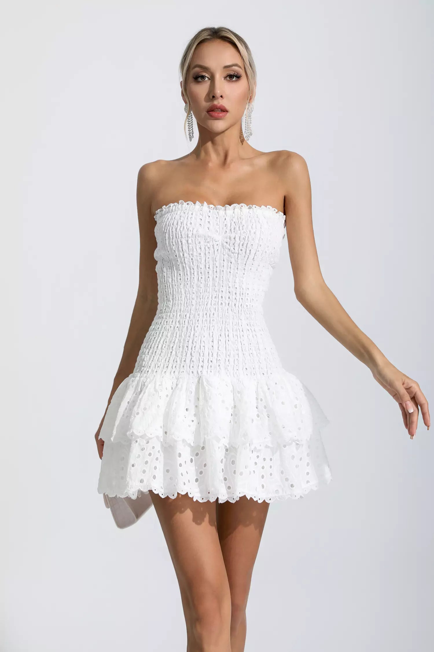 Rosemary White Ruffle Mini Dress-CATCHALL