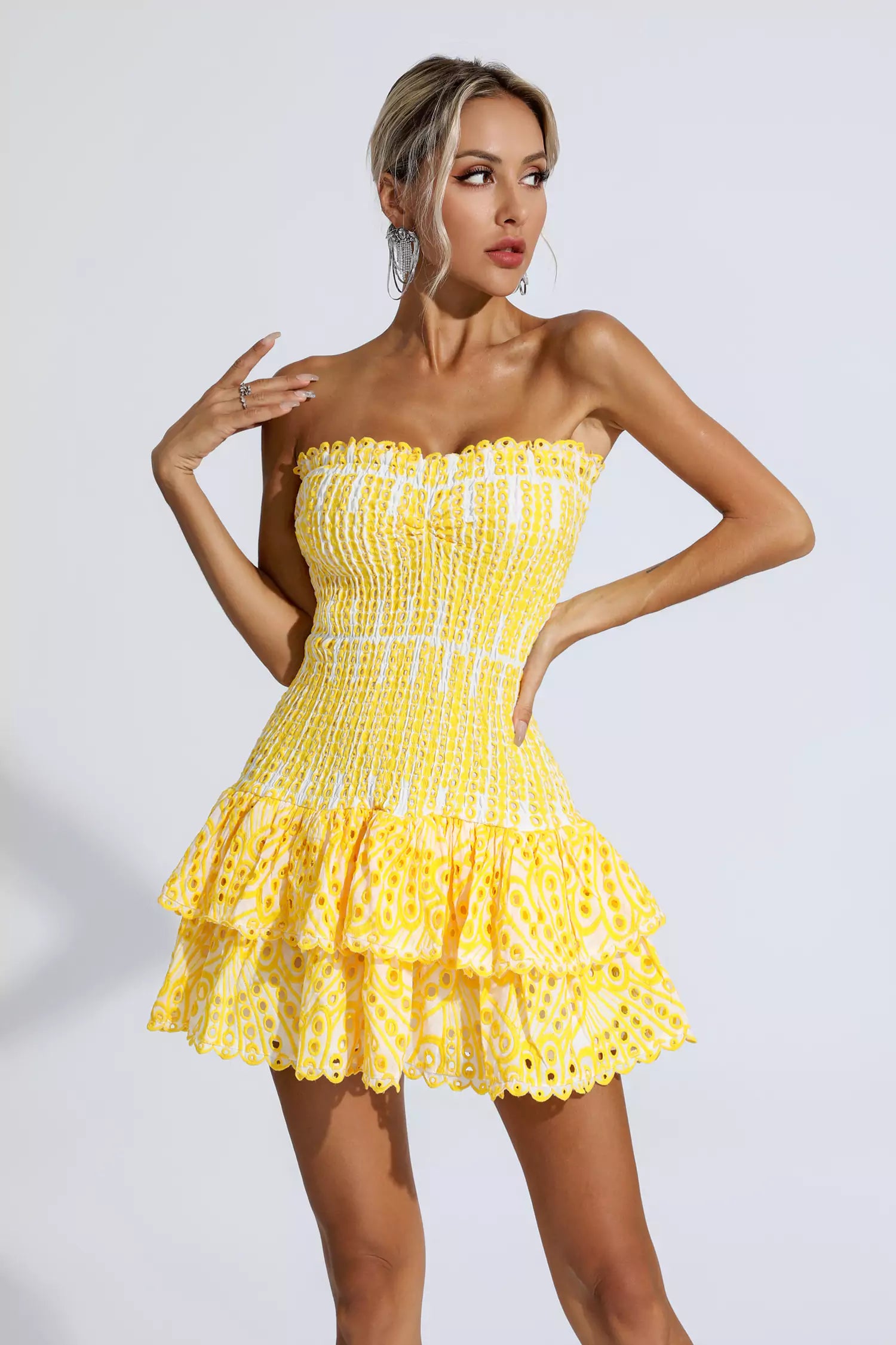 Rosemary Yellow Ruffle Mini Dress-CATCHALL