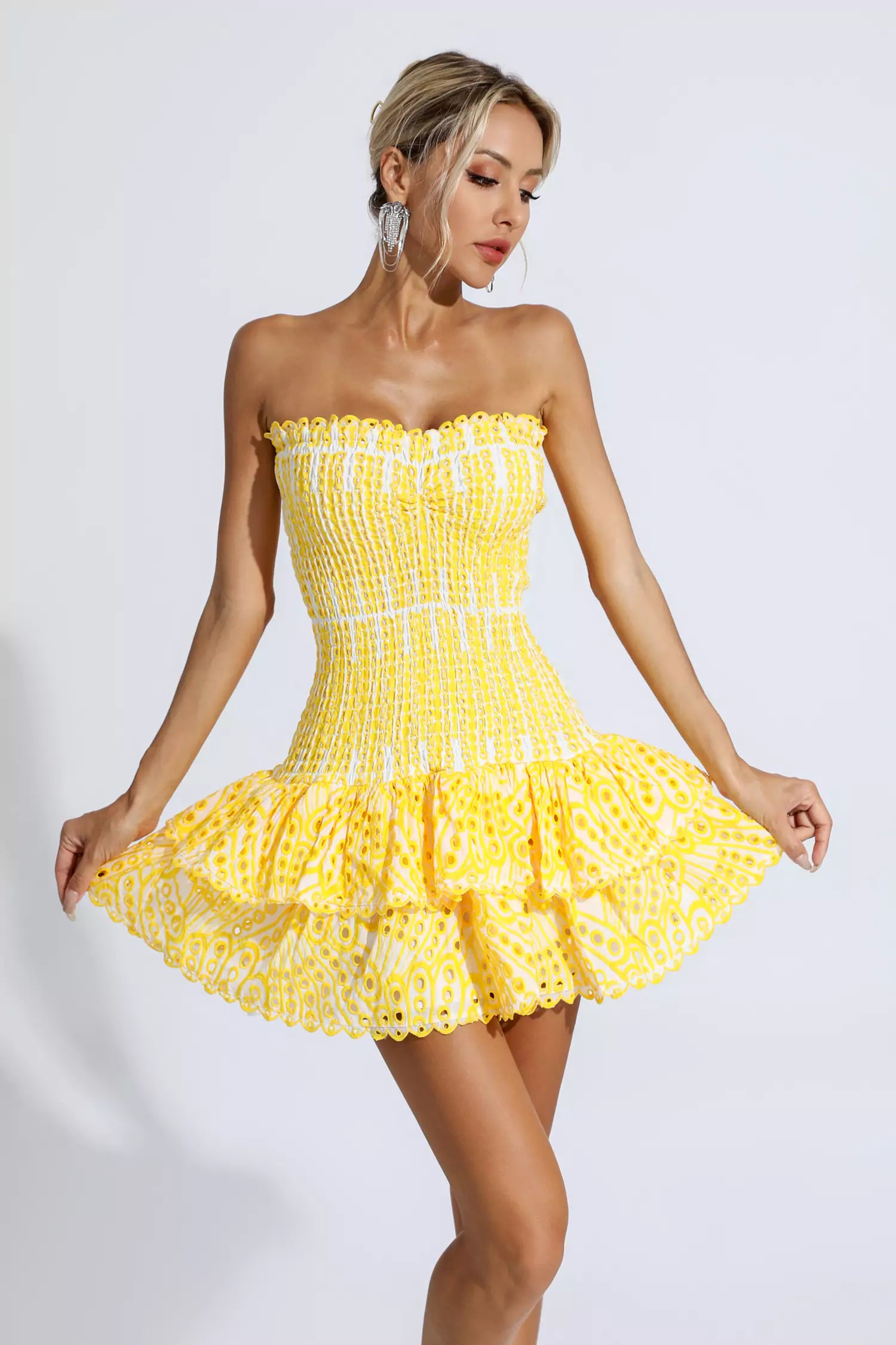Rosemary Yellow Ruffle Mini Dress-CATCHALL