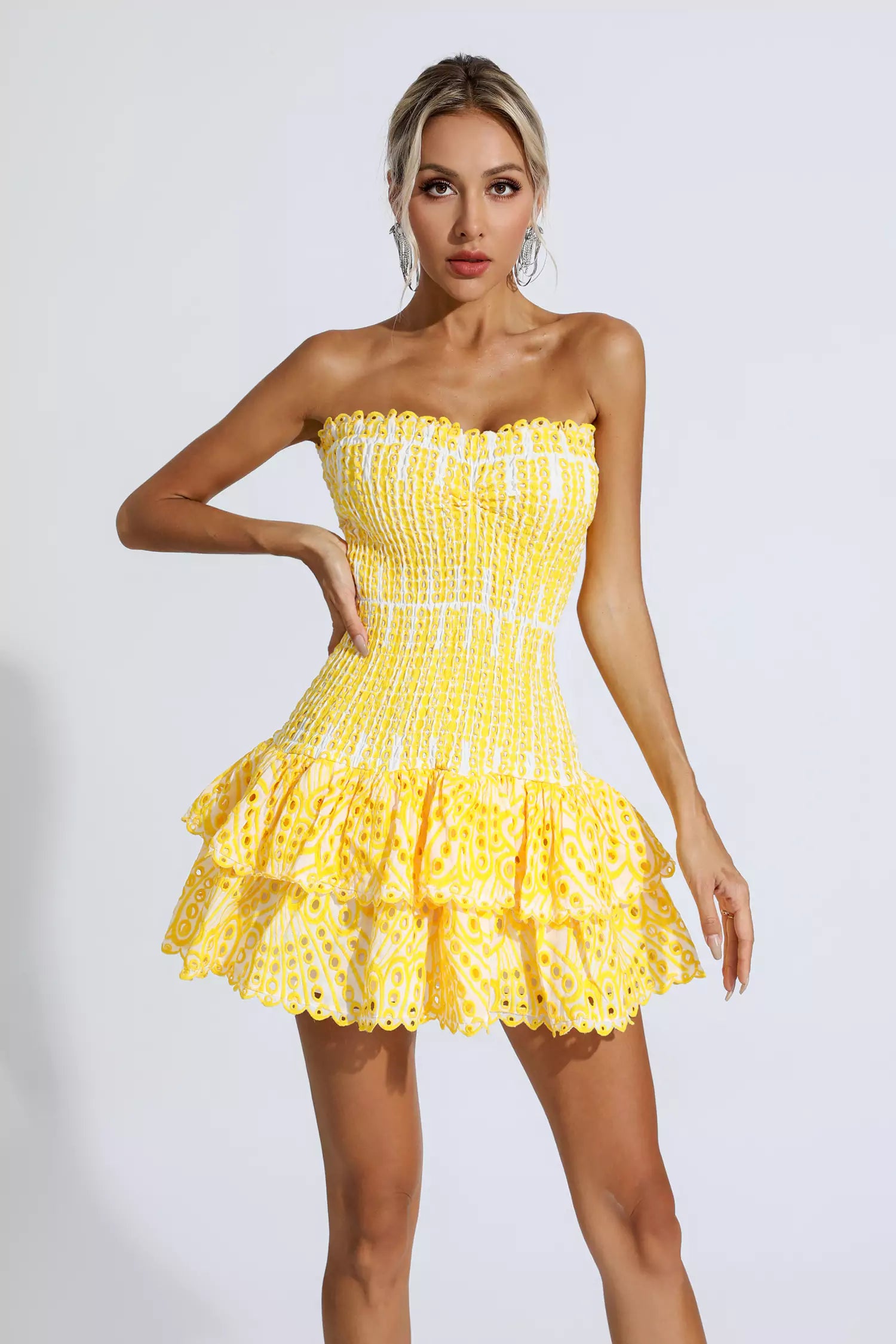 Rosemary Yellow Ruffle Mini Dress-CATCHALL