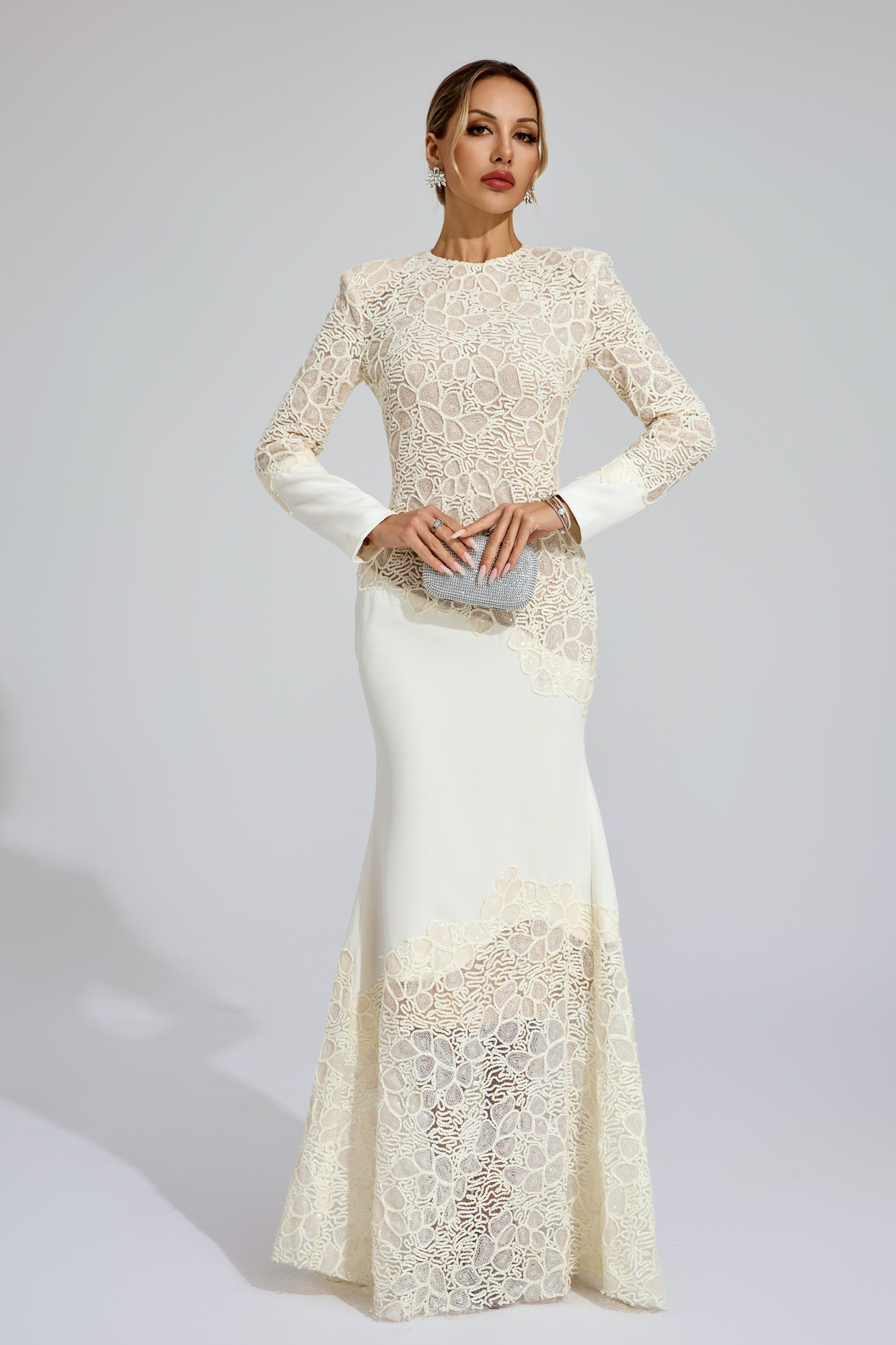 Ruskin Beige Embroidered Maxi Dress