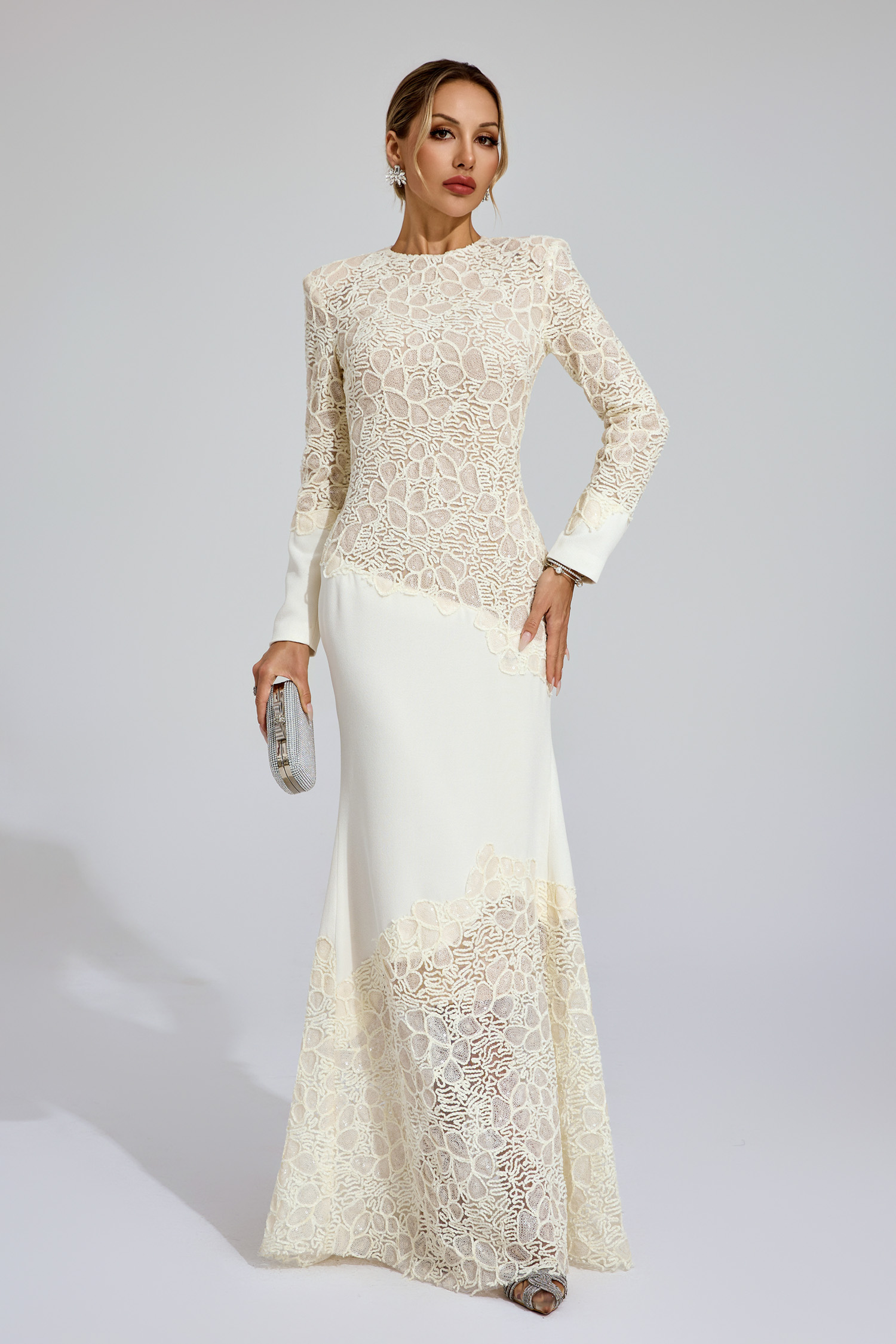 Ruskin Beige Embroidered Maxi Dress