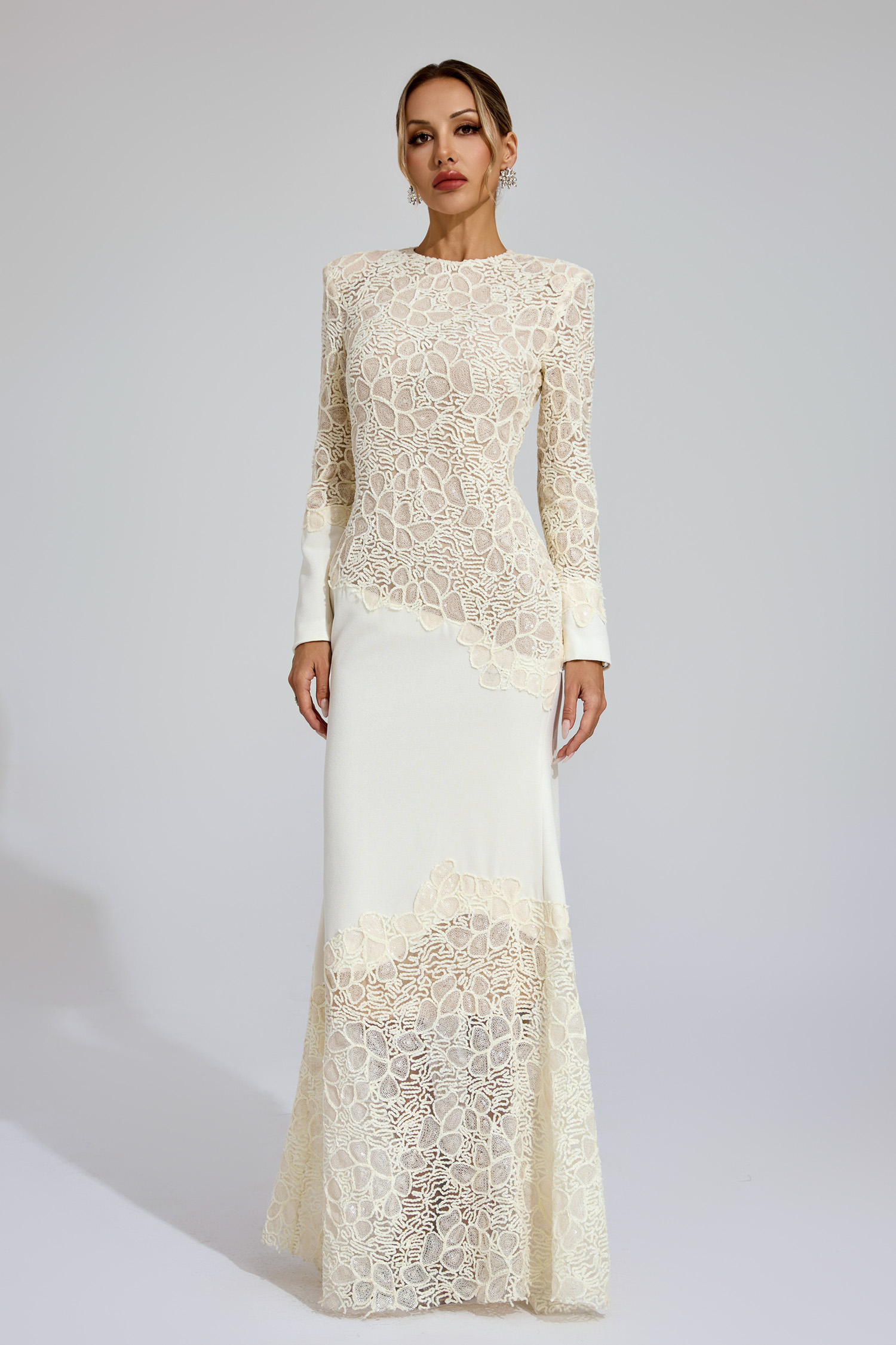 Ruskin Beige Embroidered Maxi Dress