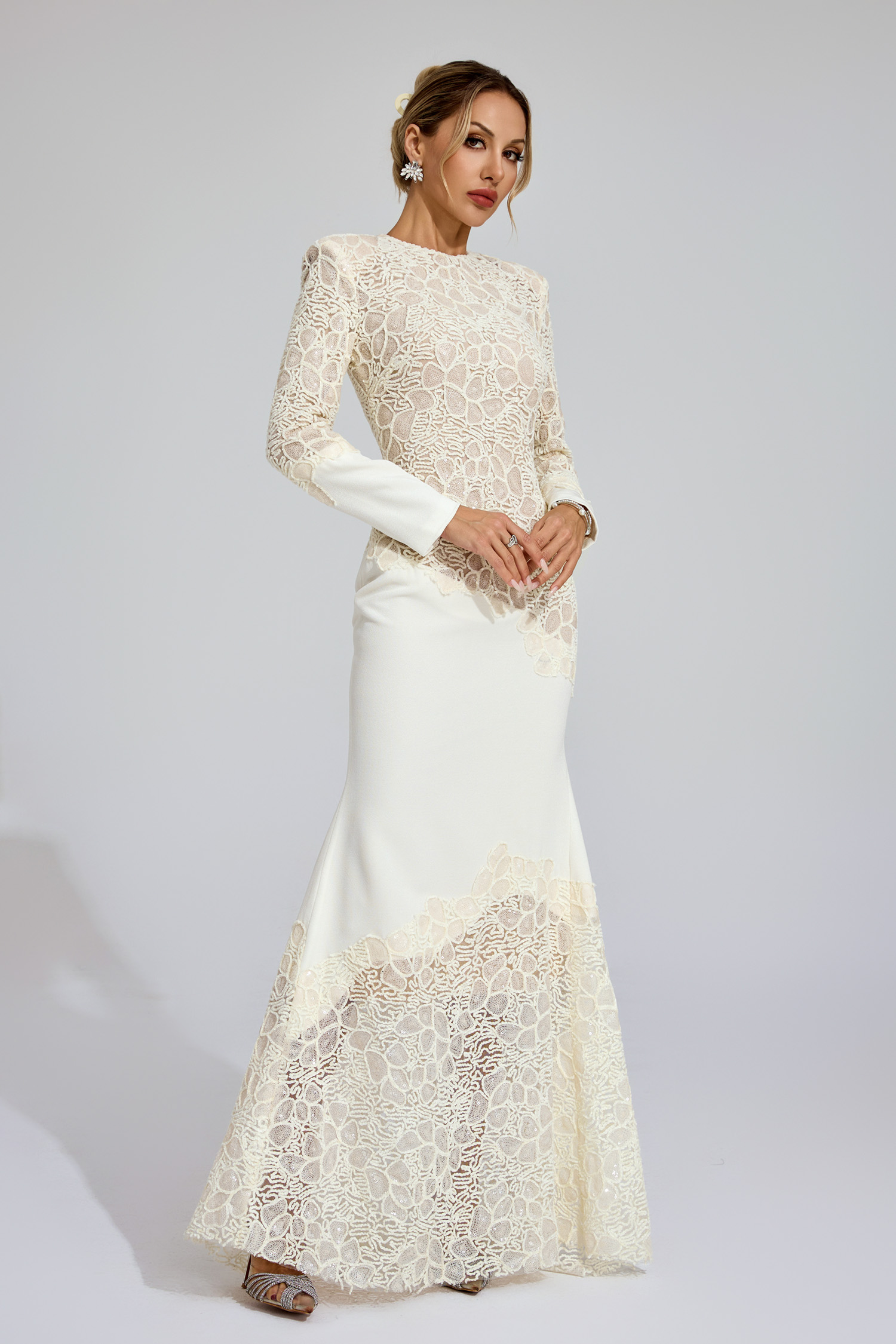 Ruskin Beige Embroidered Maxi Dress