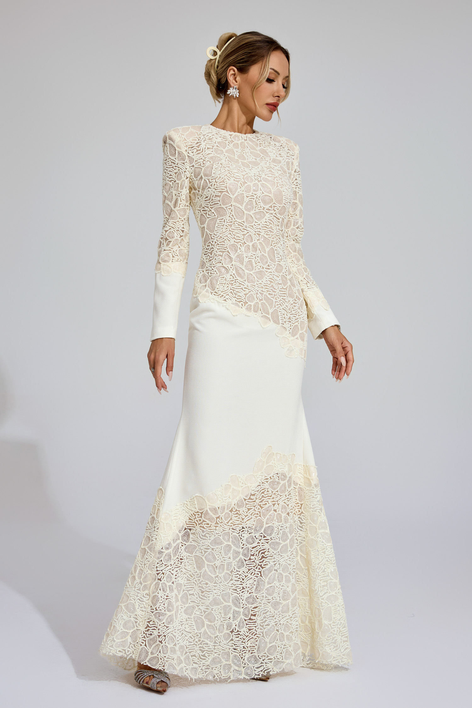 Ruskin Beige Embroidered Maxi Dress