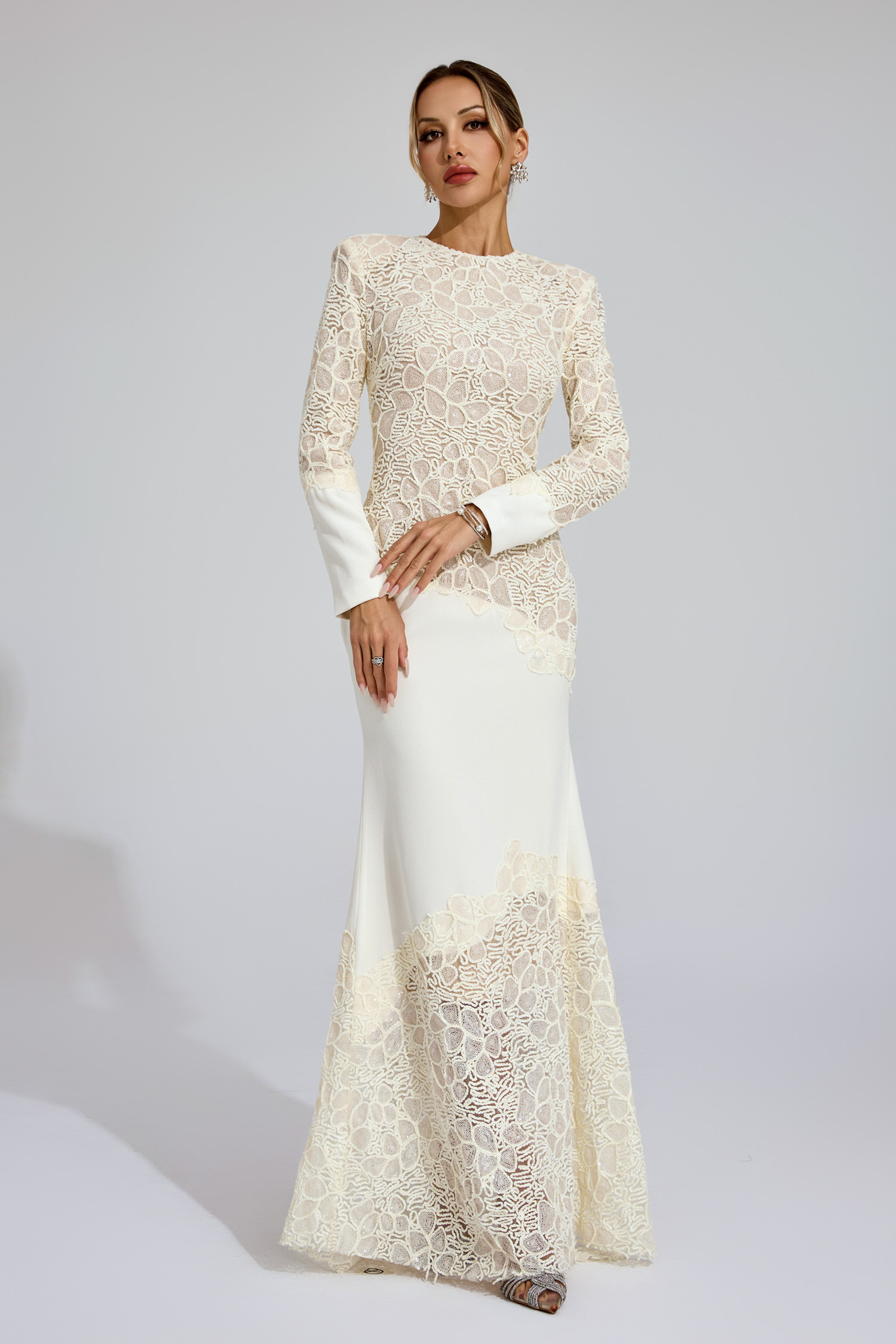Ruskin Beige Embroidered Maxi Dress