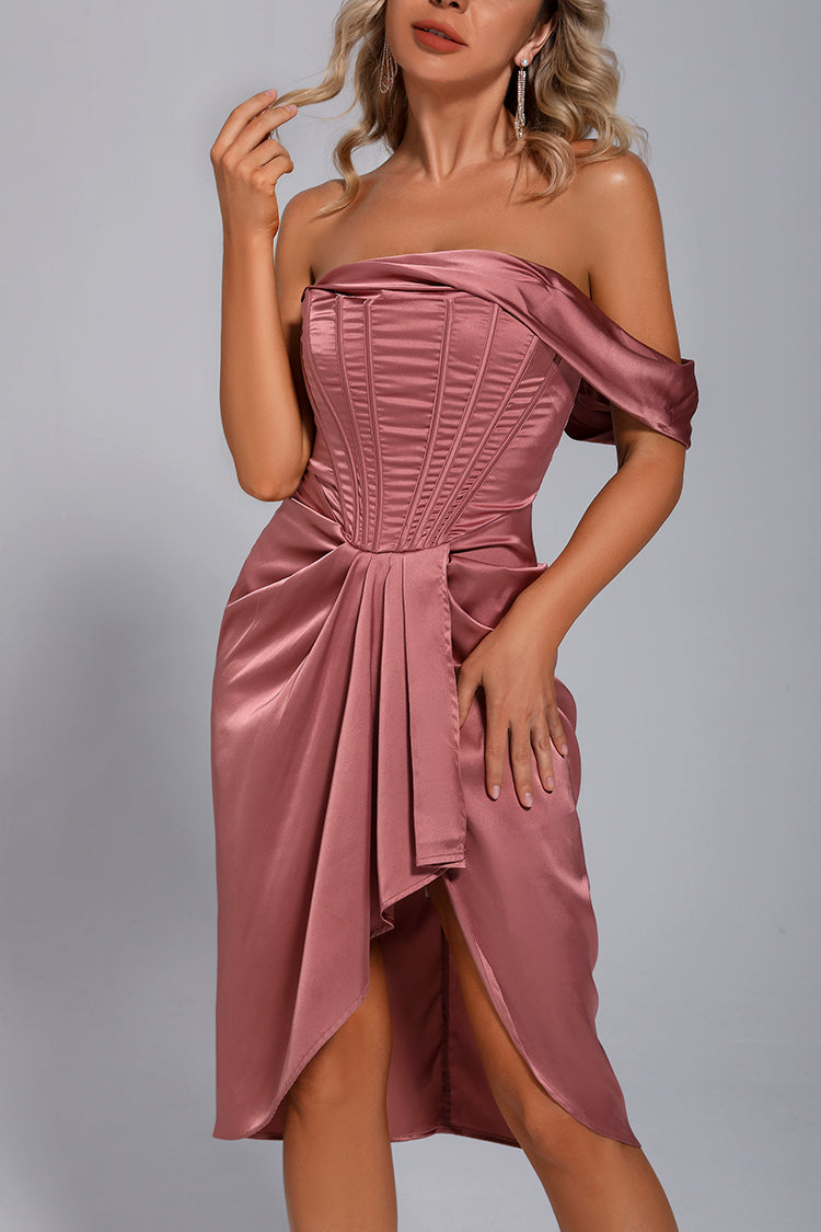 Ruth Pink Satin Croset  Midi Dress-CATCHALL