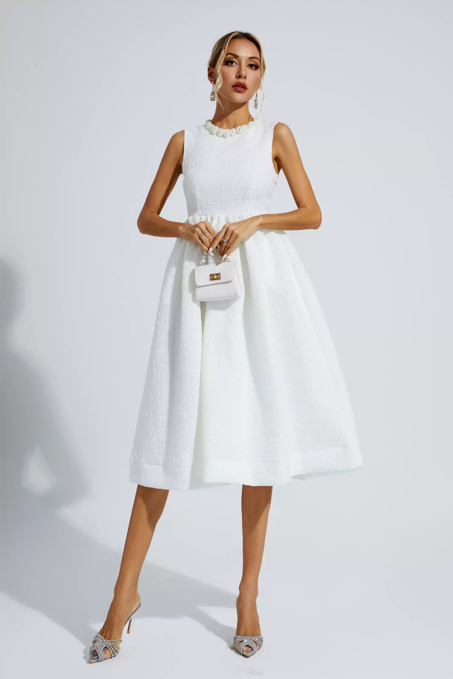 Ryan White Pearl Sleeveless Midi Dress-CATCHALL